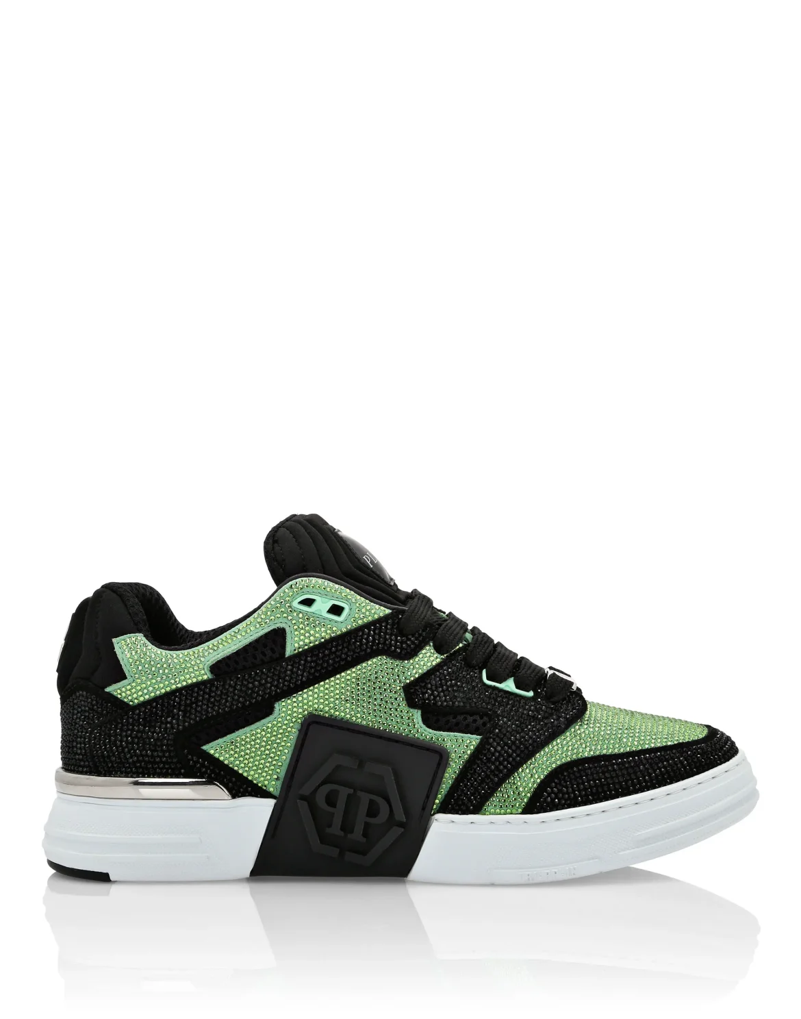 Mix Leather Lo-Top Sneakers Strass, цвет: Зеленый