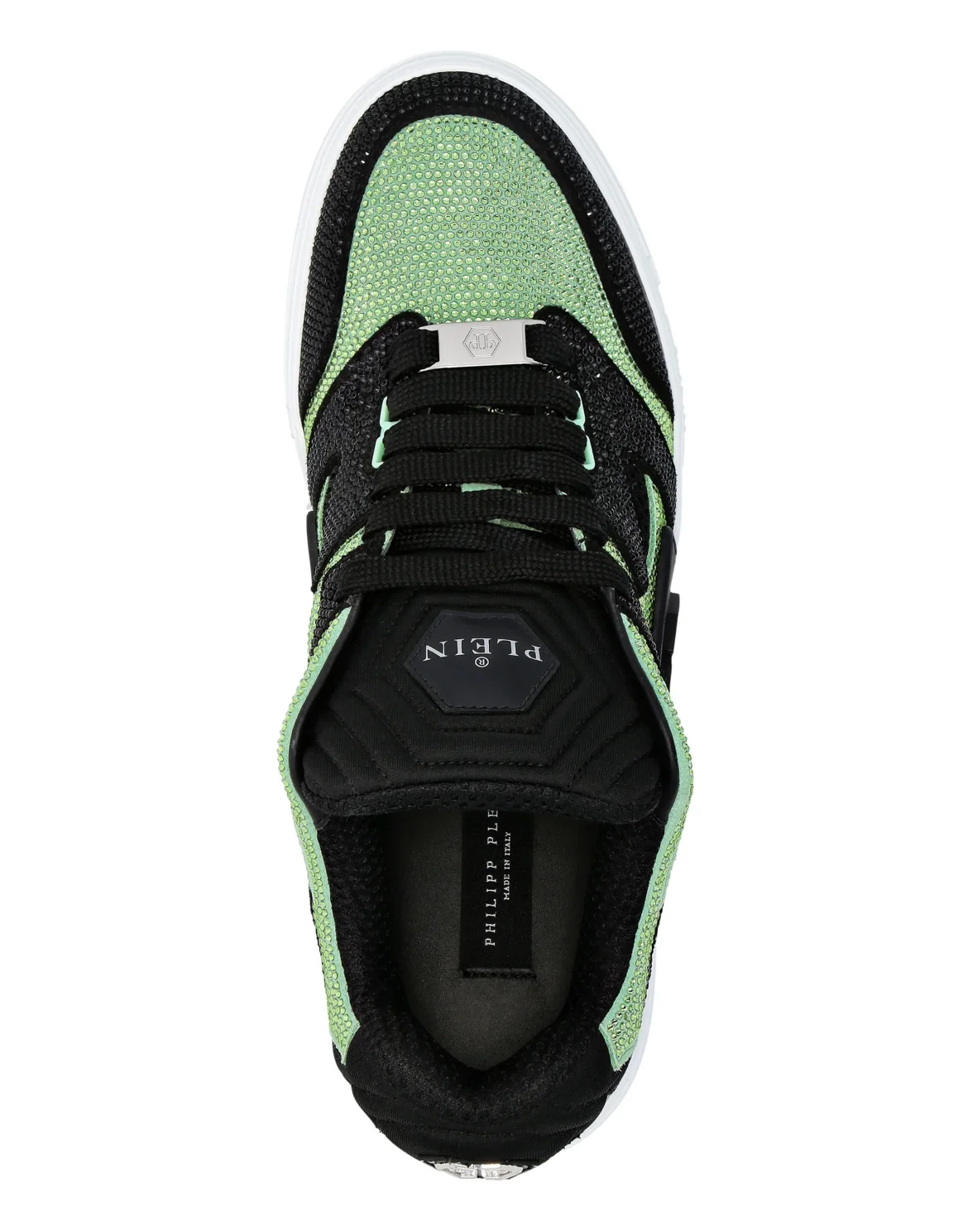 Mix Leather Lo-Top Sneakers Strass, цвет: Зеленый