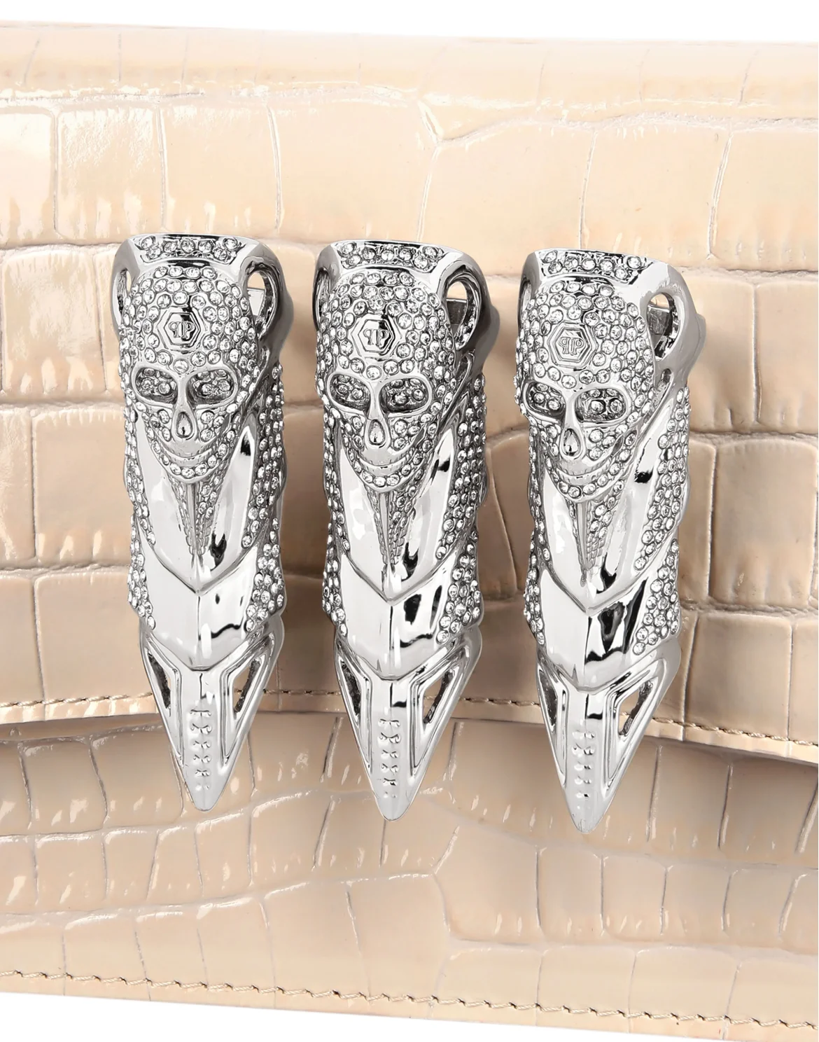 Croco Embossed Baguette Handle Bag Gothic Plein, цвет: Бежевый