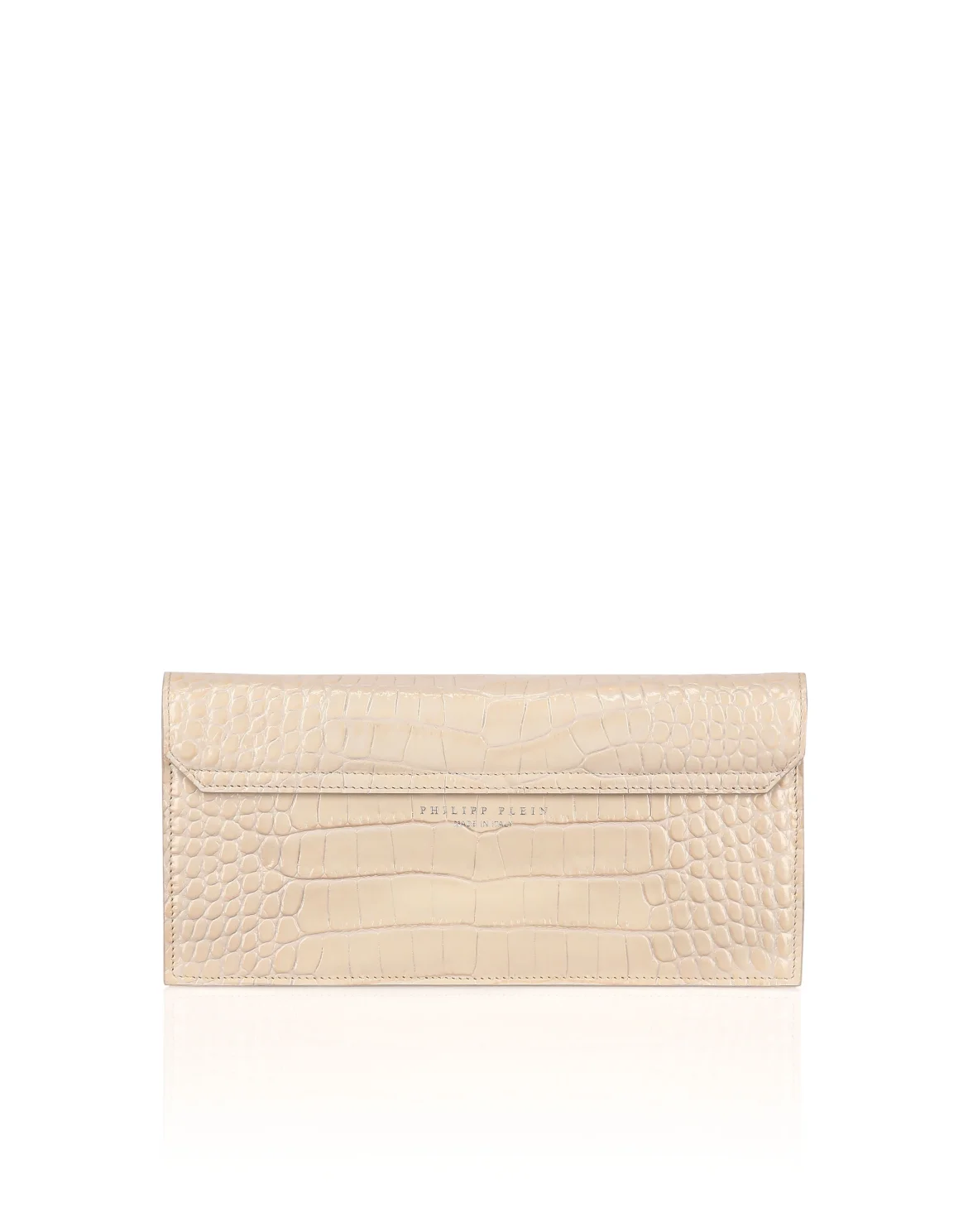 Croco Embossed Baguette Handle Bag Gothic Plein, цвет: Бежевый