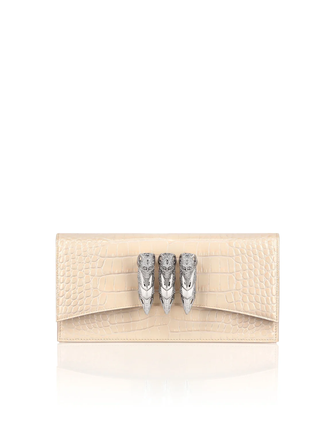 Croco Embossed Baguette Handle Bag Gothic Plein, цвет: Бежевый