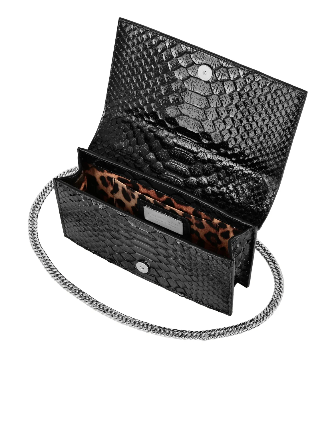 Python Leather Flap Bag Studs, цвет: Черный