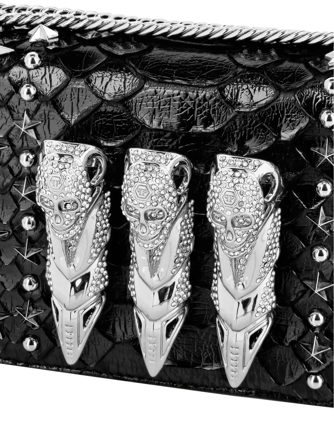 Python Leather Flap Bag Studs, цвет: Черный