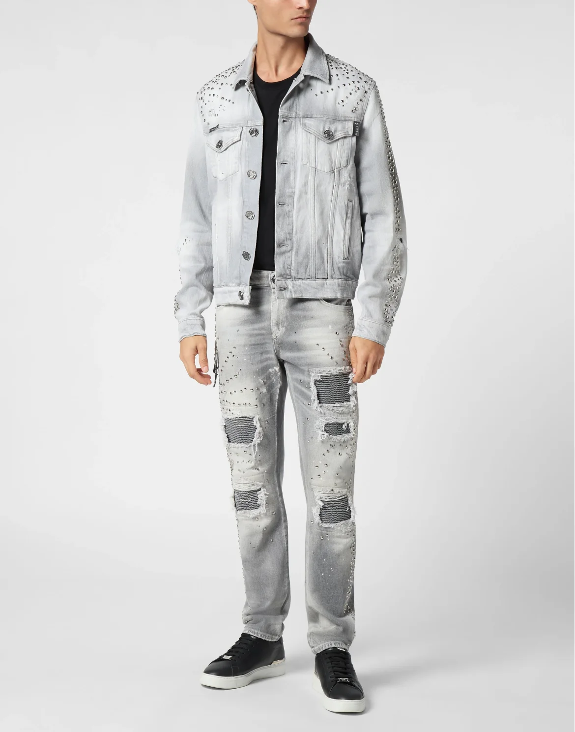 Denim Trucker Jacket LS Studs, цвет: Серый