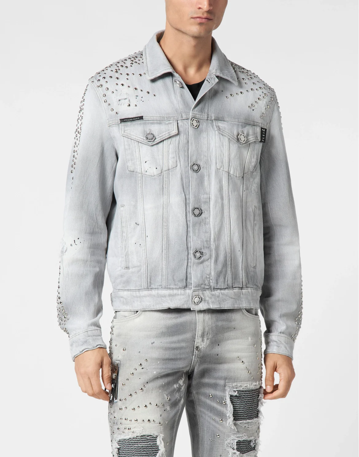 Denim Trucker Jacket LS Studs, цвет: Серый