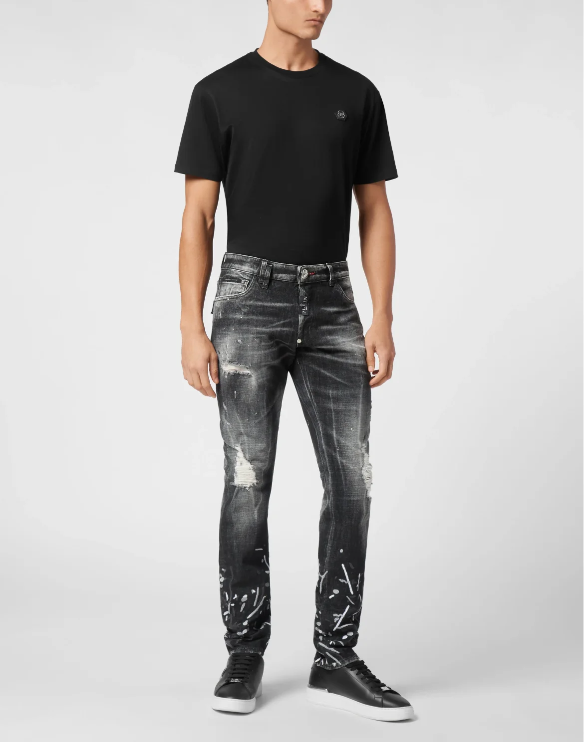 Denim Super Straight Cut Trousers With Splash, цвет: Серый