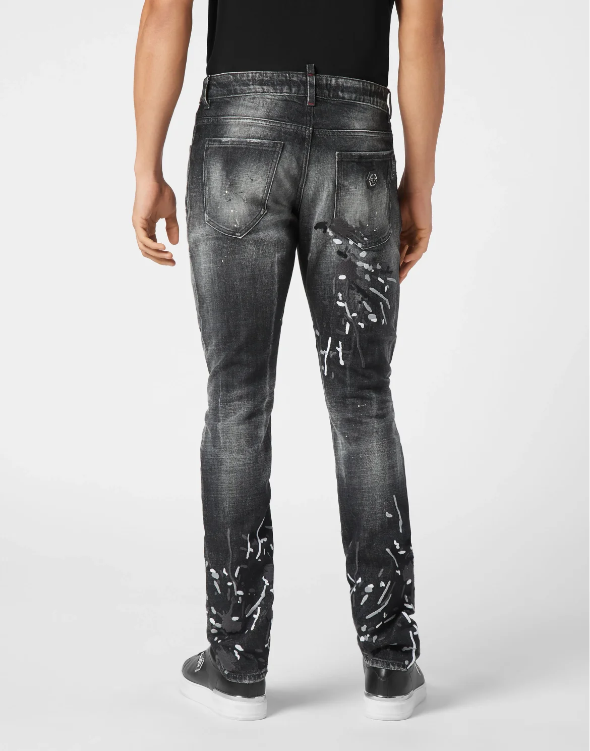 Denim Super Straight Cut Trousers With Splash, цвет: Серый