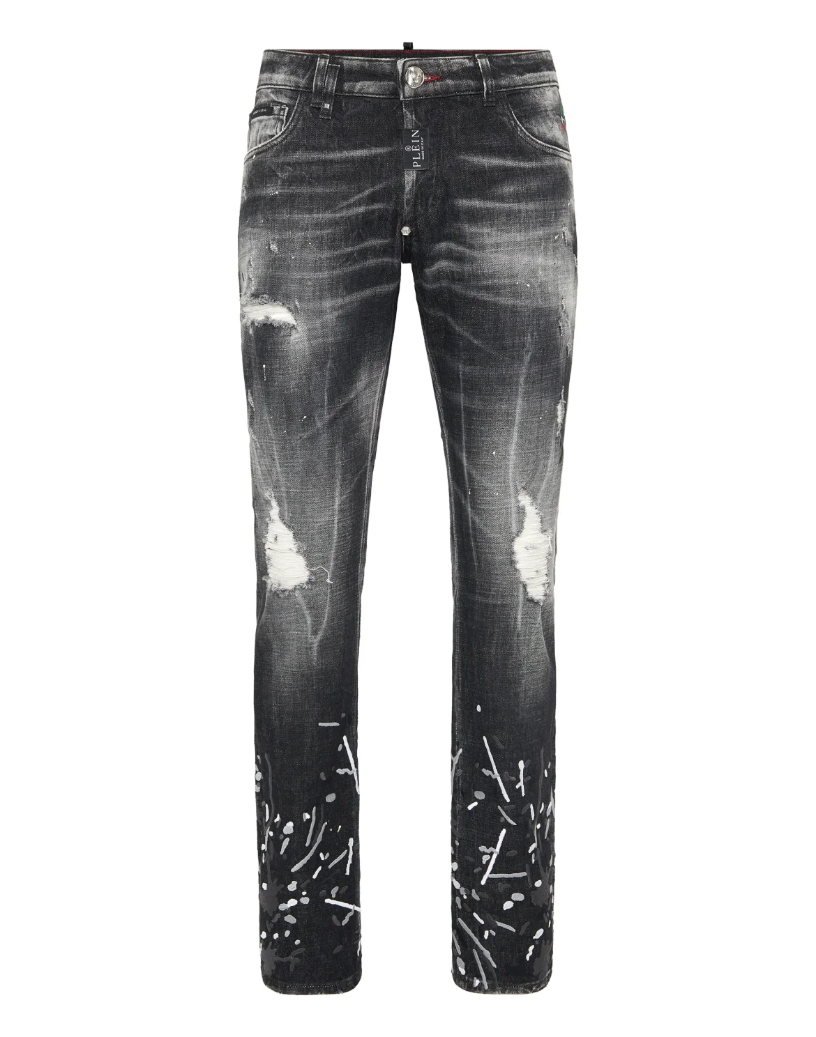 Denim Super Straight Cut Trousers With Splash, цвет: Серый