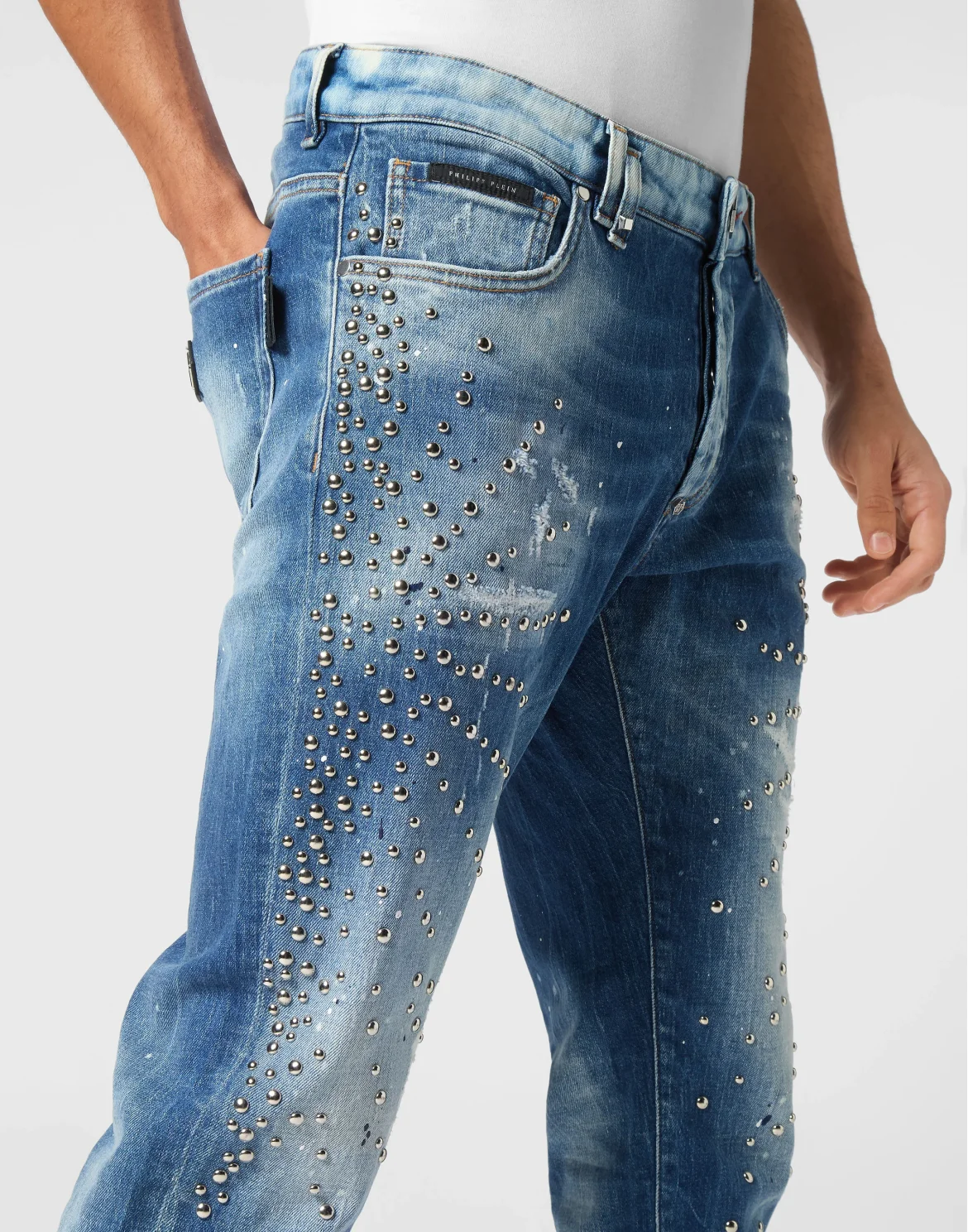 Denim Super Straight Cut Trousers Studs, цвет: Голубой