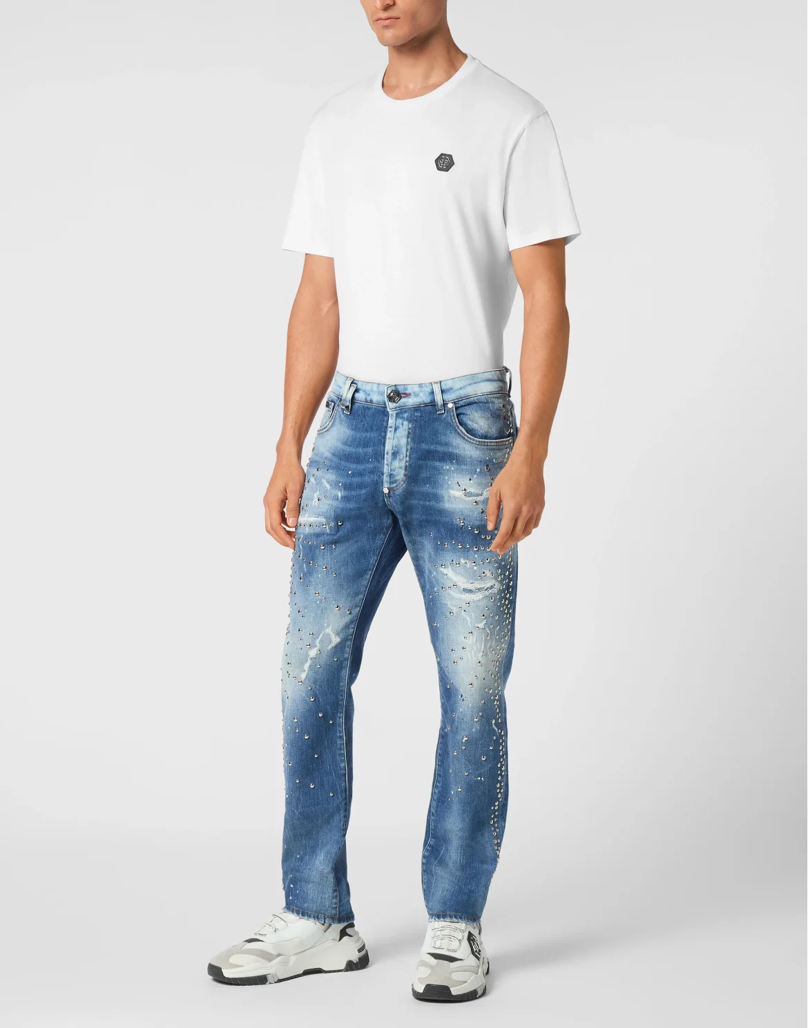 Denim Super Straight Cut Trousers Studs, цвет: Голубой