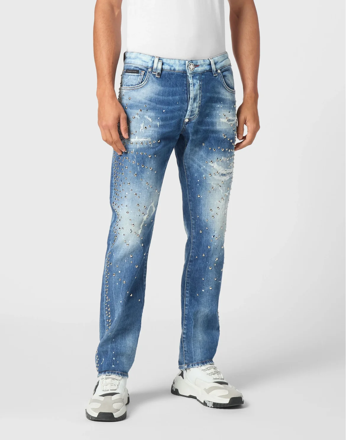 Denim Super Straight Cut Trousers Studs, цвет: Голубой