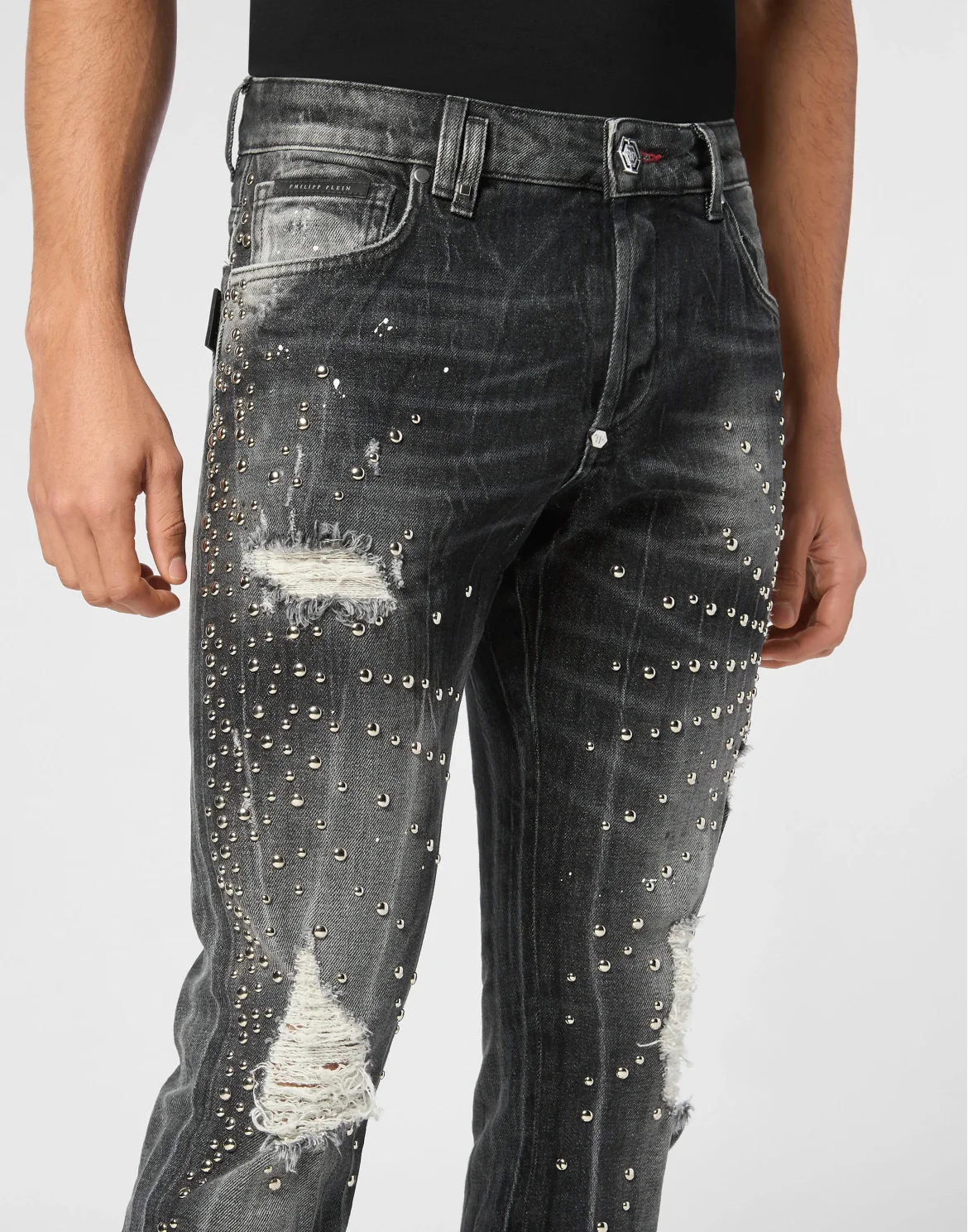 Denim Super Straight Cut Trousers Studs, цвет: Серый
