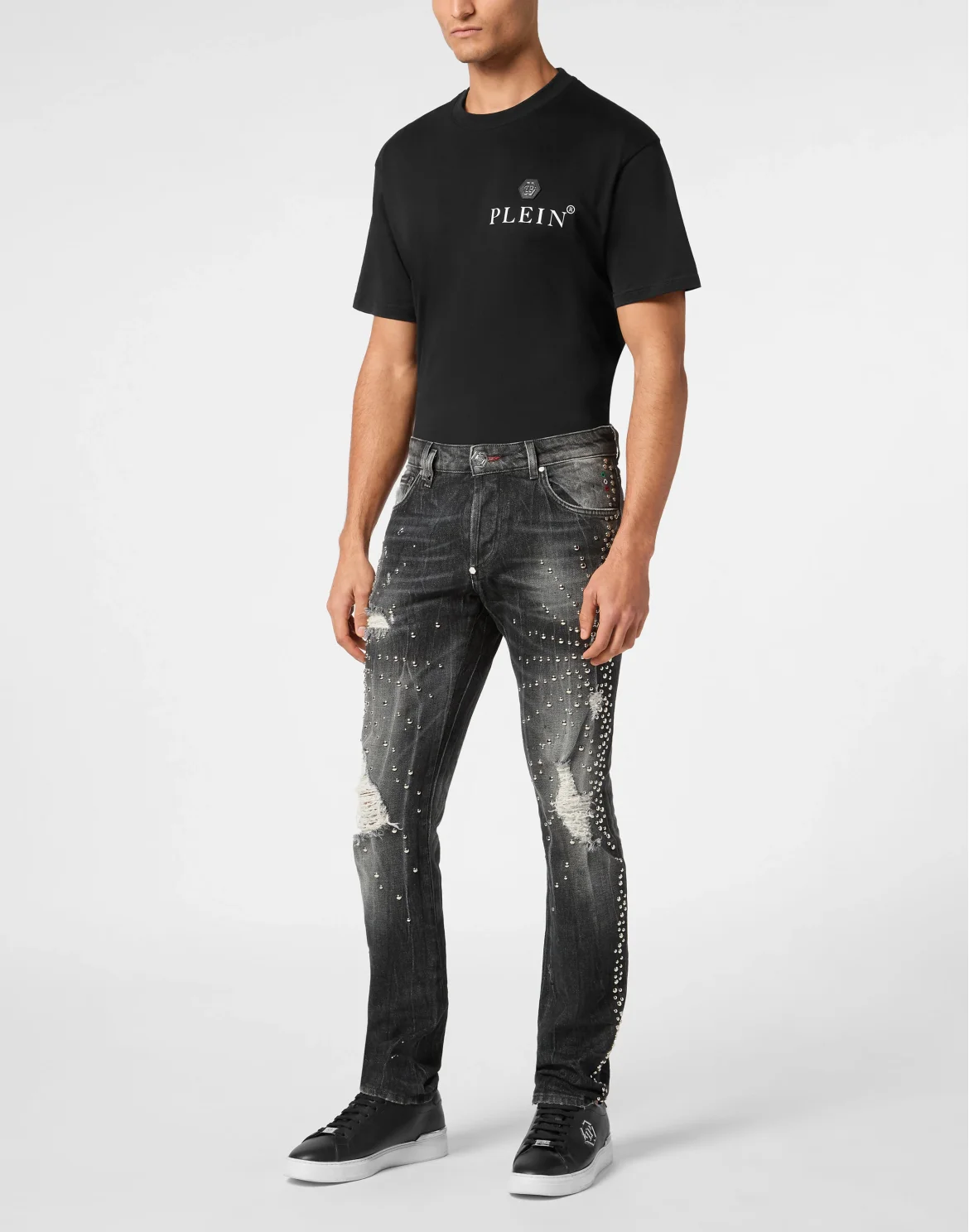 Denim Super Straight Cut Trousers Studs, цвет: Серый