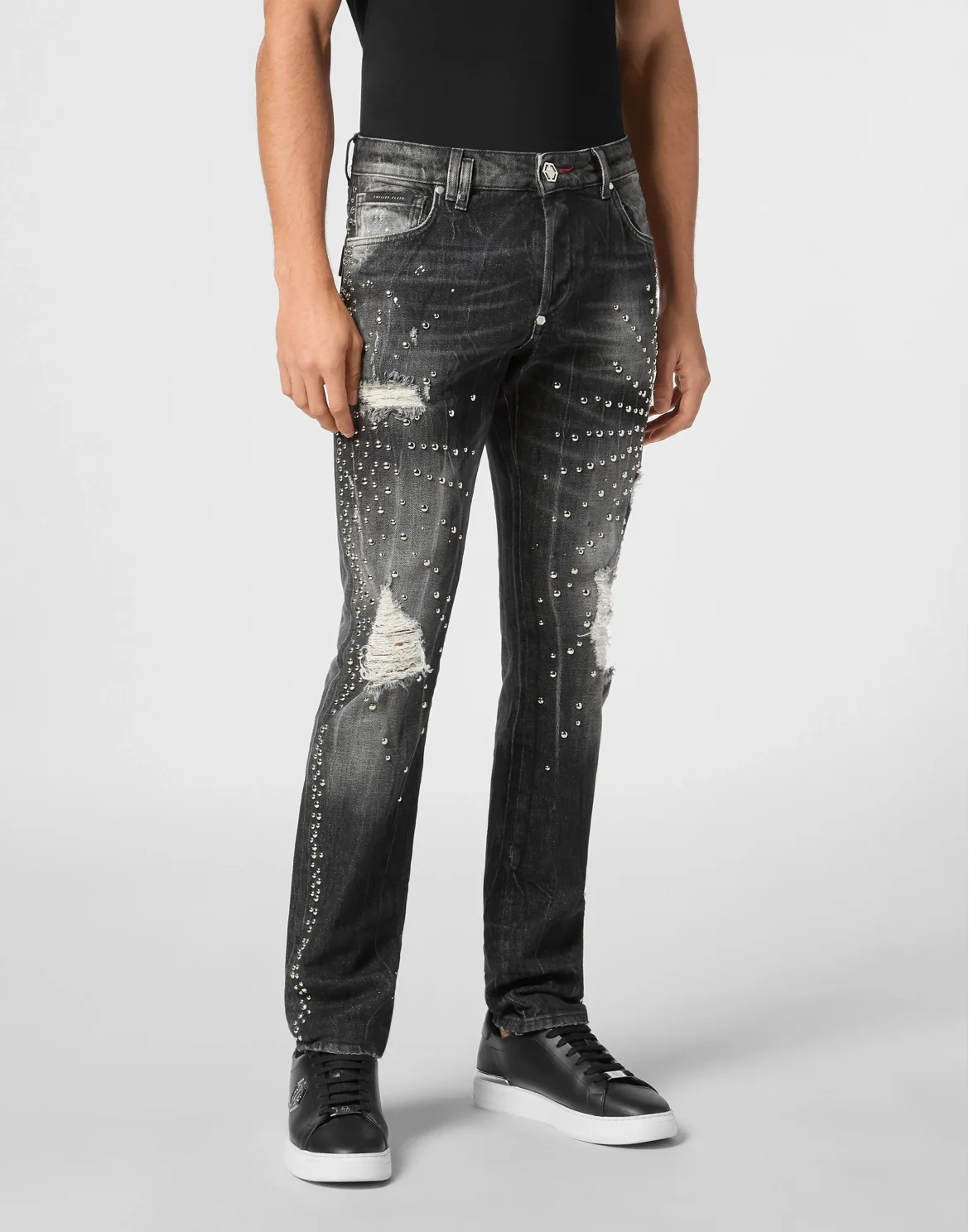 Denim Super Straight Cut Trousers Studs, цвет: Серый