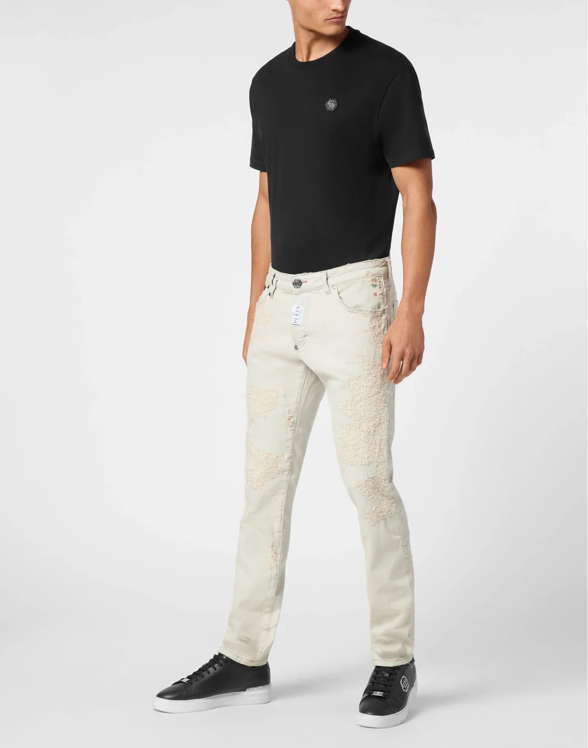 Denim Super Straight Cut Trousers, цвет: Бежевый