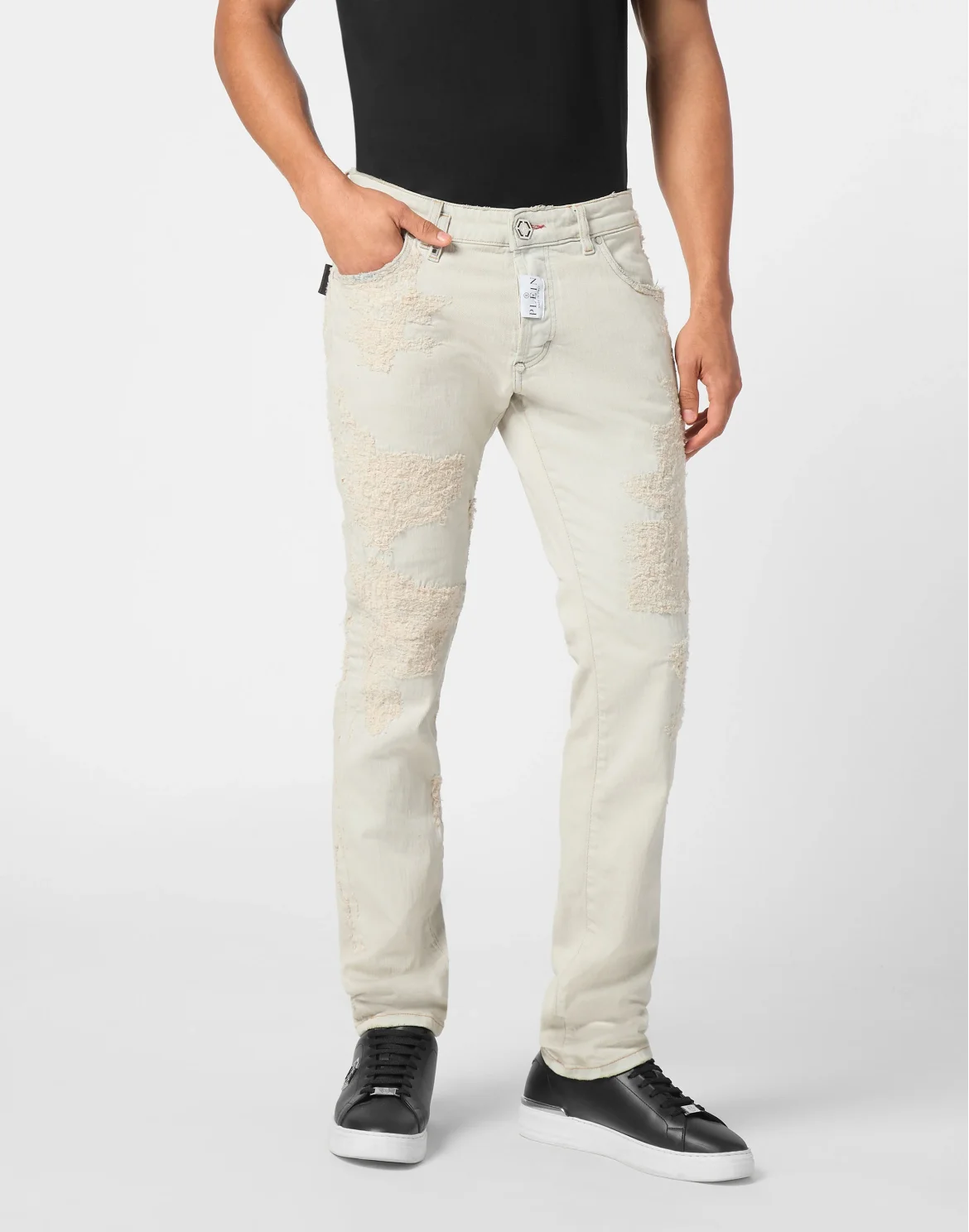 Denim Super Straight Cut Trousers, цвет: Бежевый
