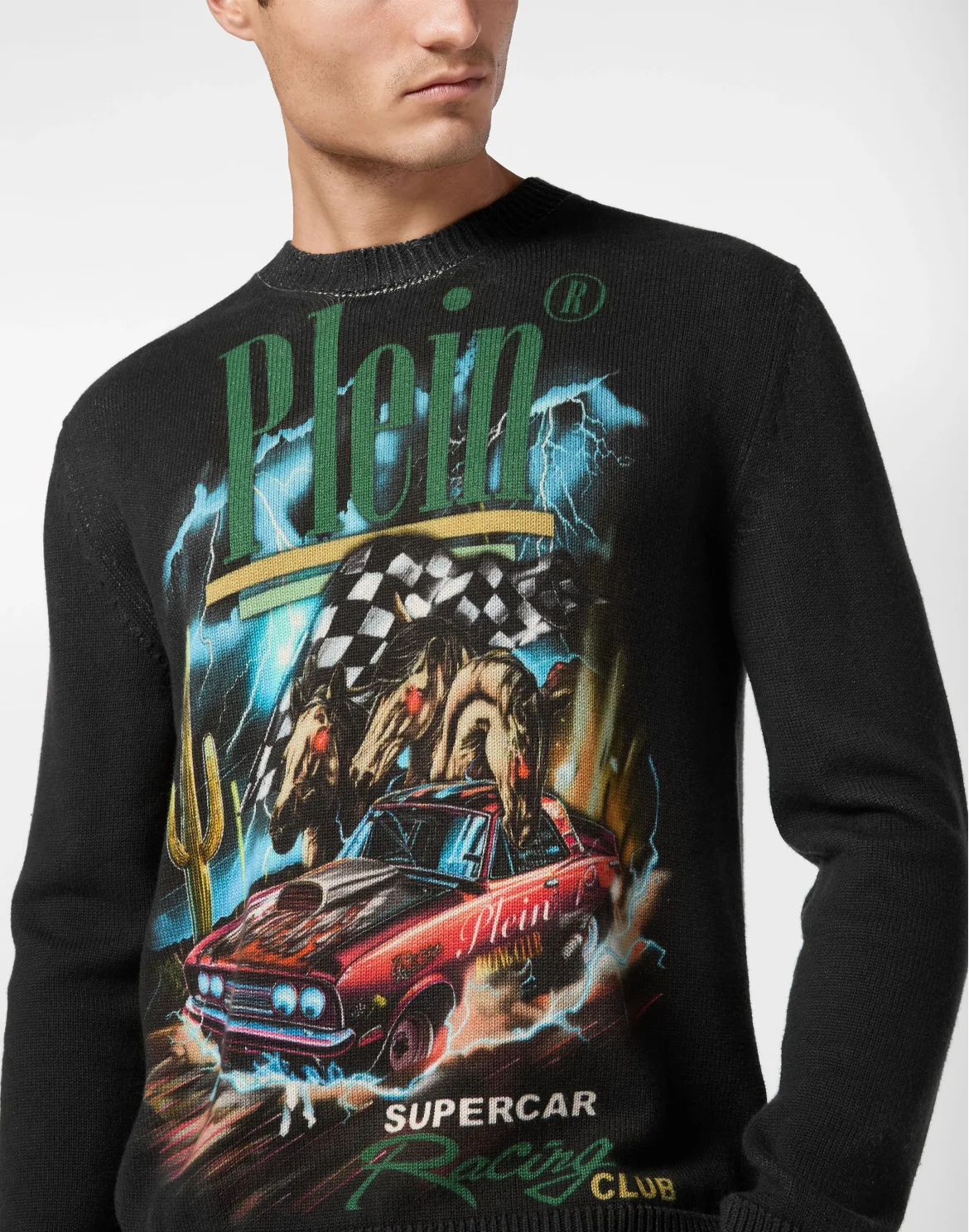 Knitted Pullover Round Neck LS Cars Racing, цвет: Черный
