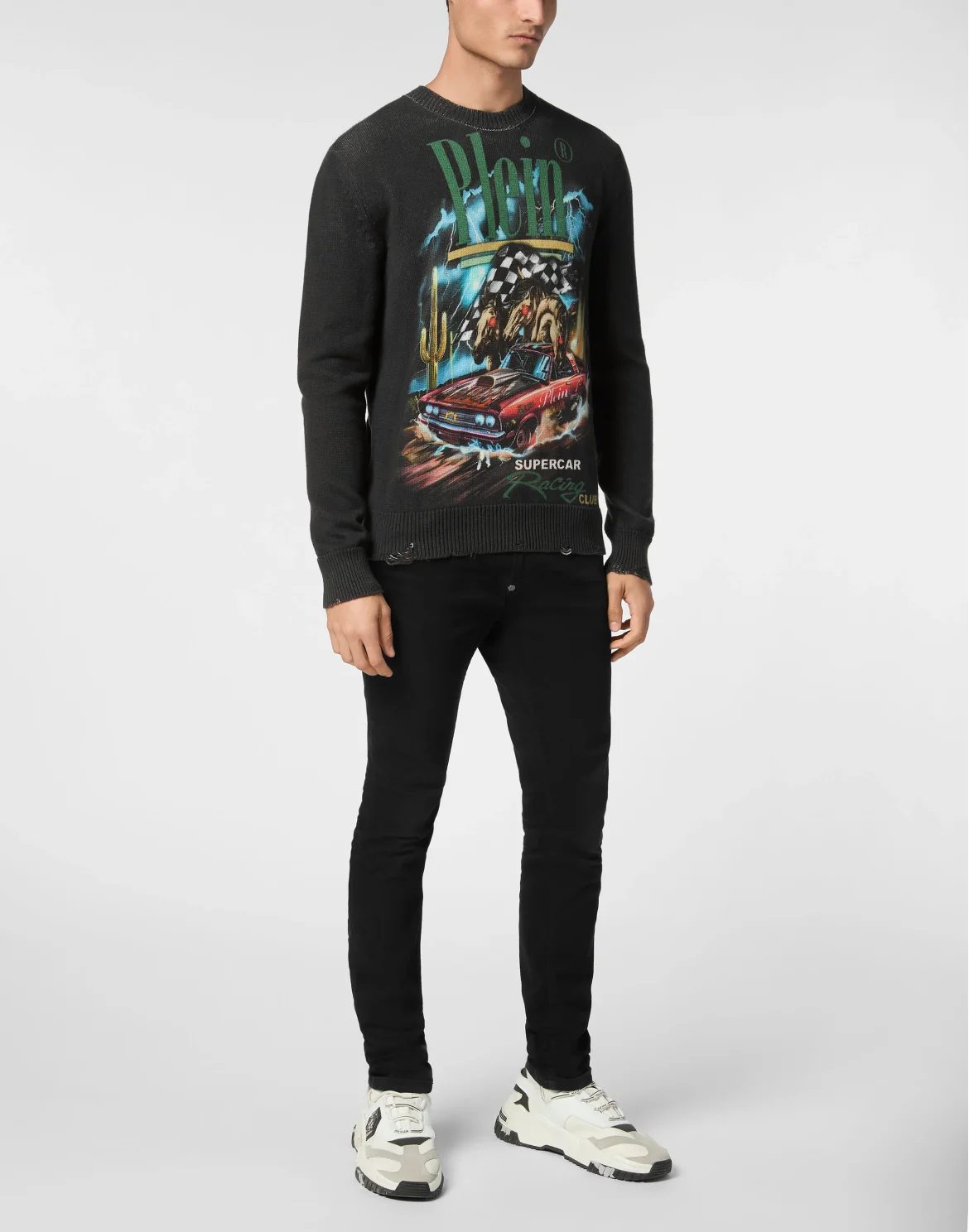Knitted Pullover Round Neck LS Cars Racing, цвет: Черный