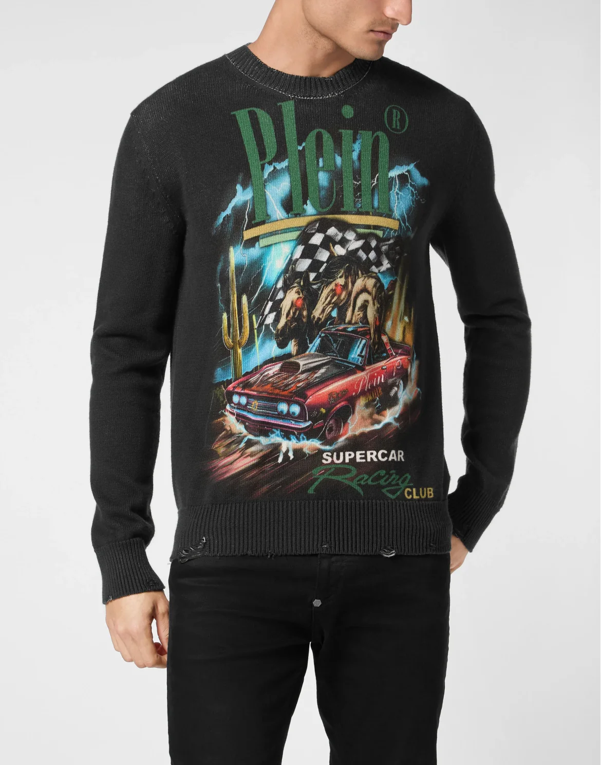 Knitted Pullover Round Neck LS Cars Racing, цвет: Черный