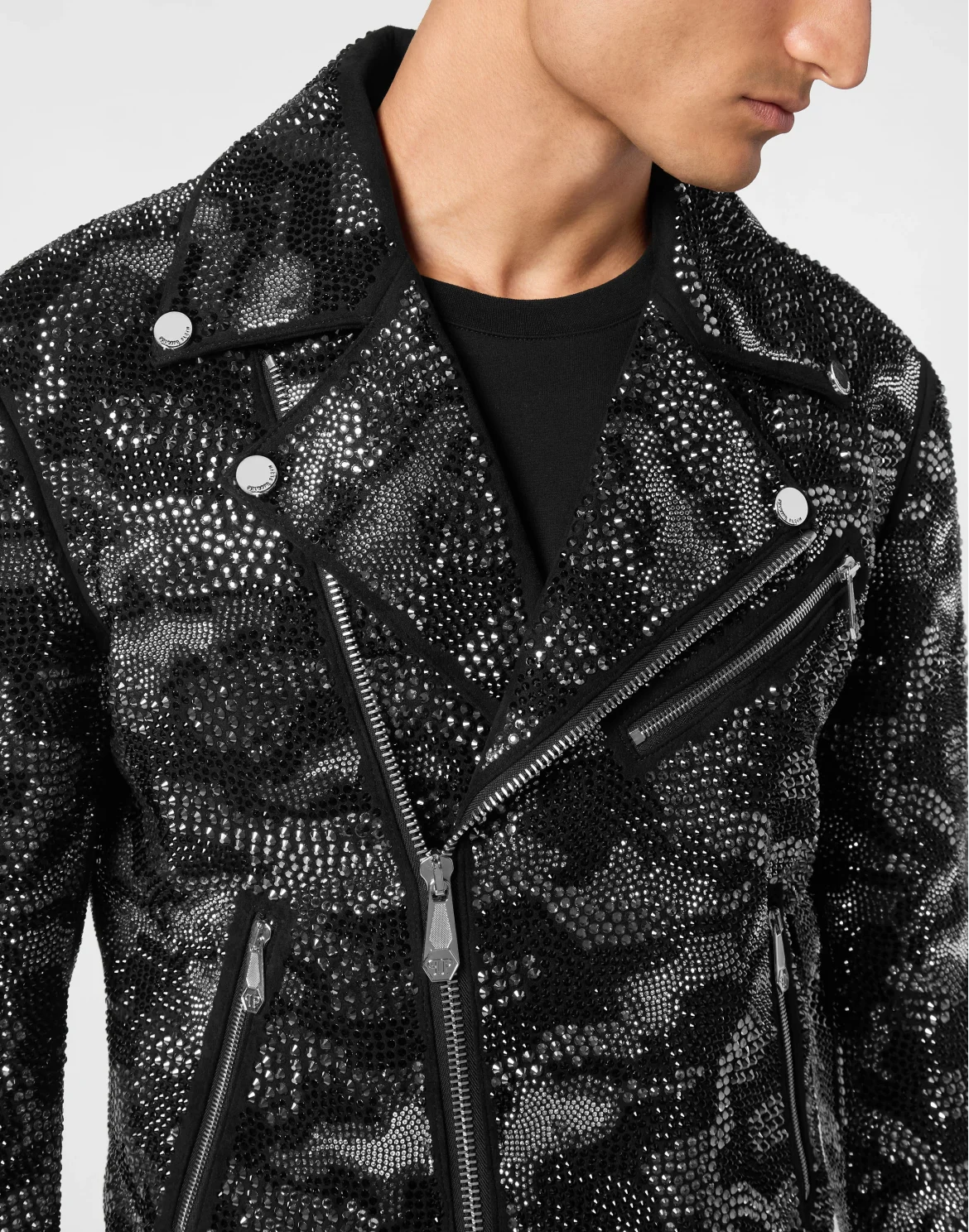 Strass Leather Biker Jacket Camouflage, цвет: Черный