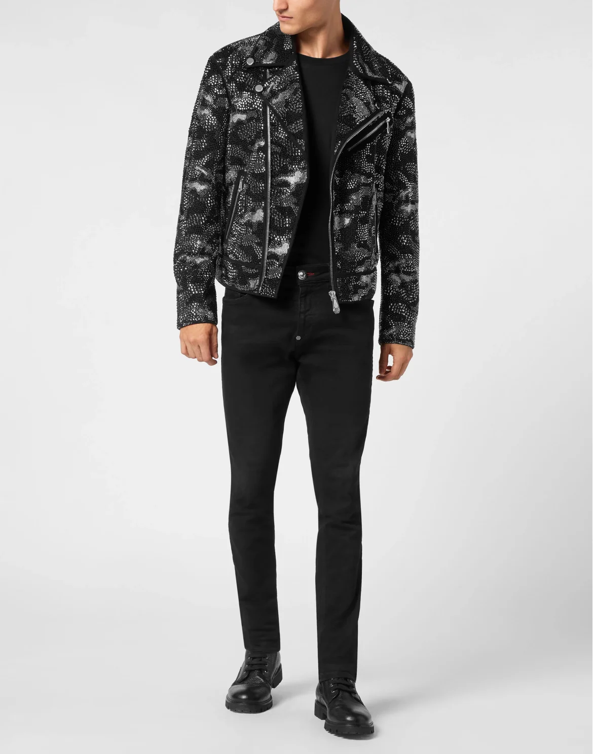 Strass Leather Biker Jacket Camouflage, цвет: Черный