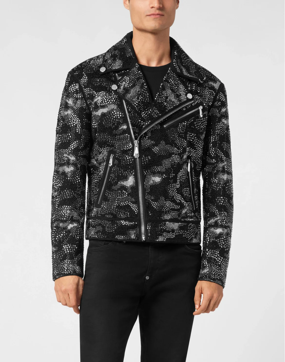 Strass Leather Biker Jacket Camouflage, цвет: Черный