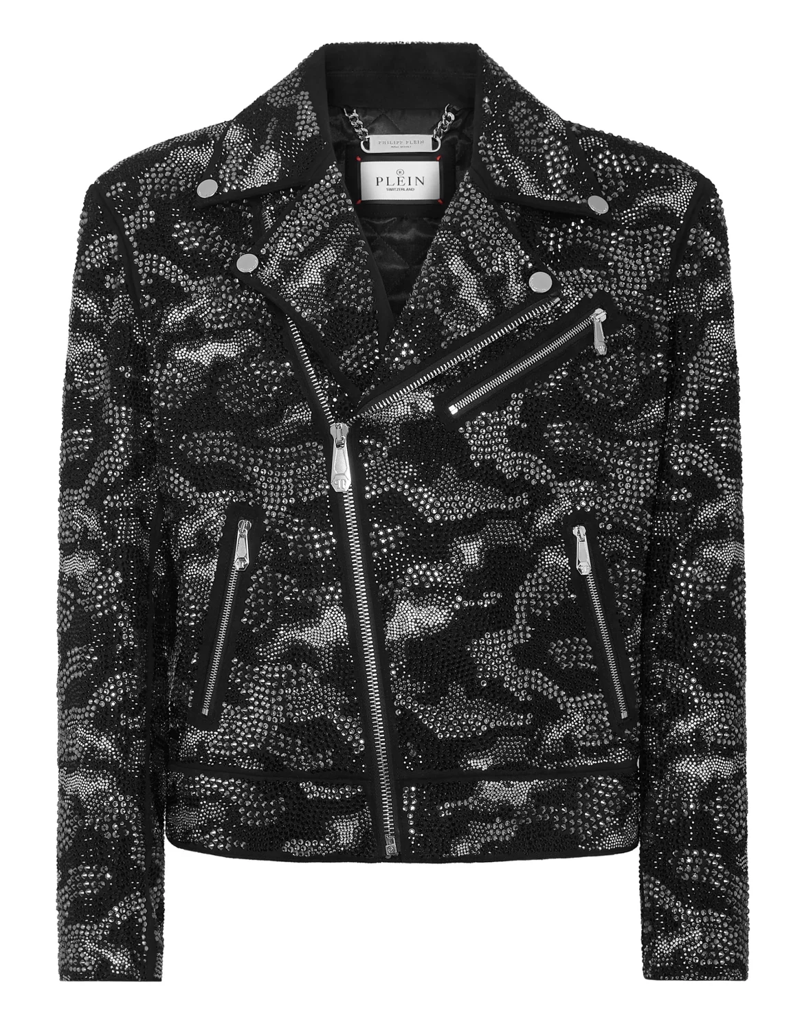 Strass Leather Biker Jacket Camouflage, цвет: Черный