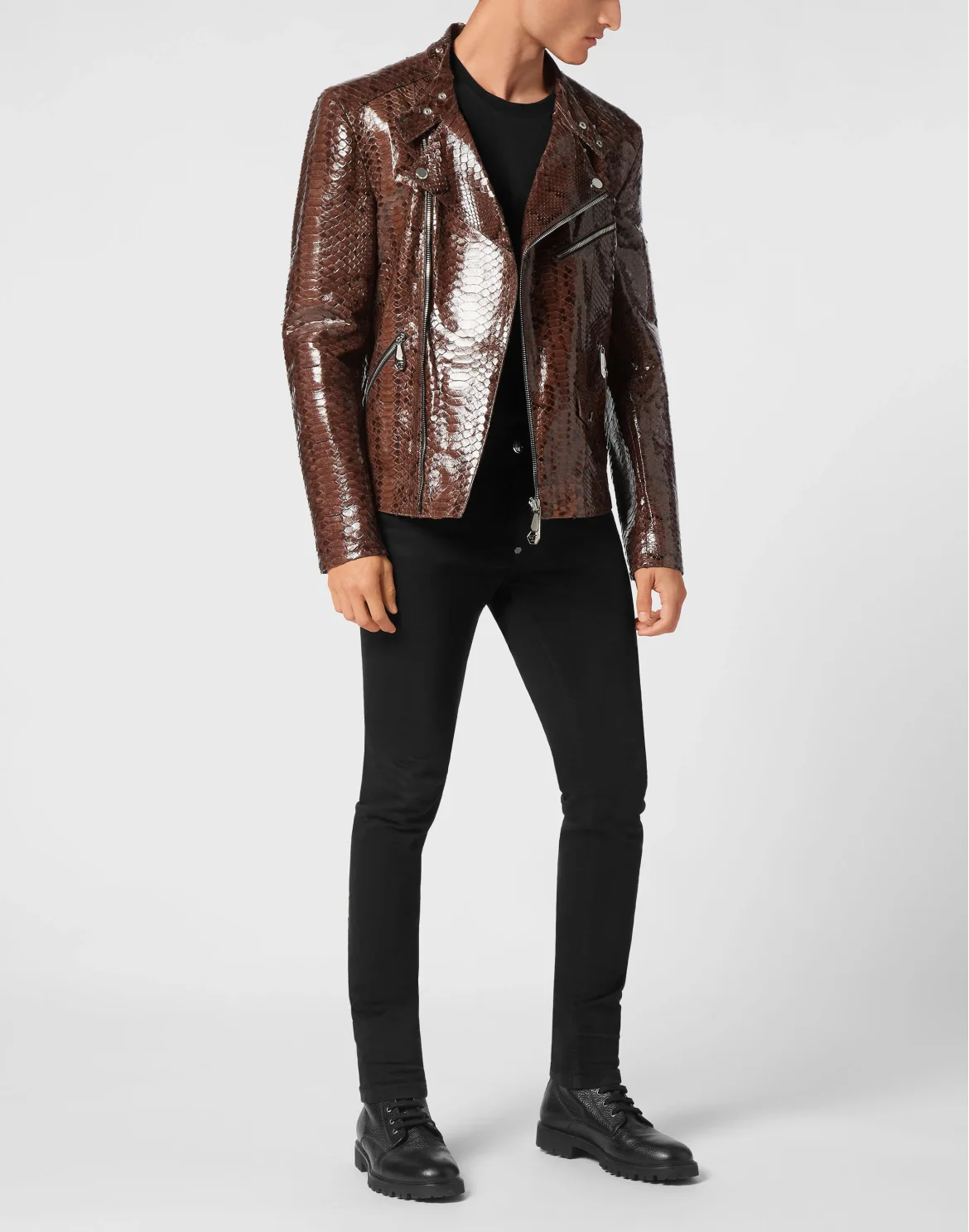 Python Leather Jacket, цвет: Коричневый