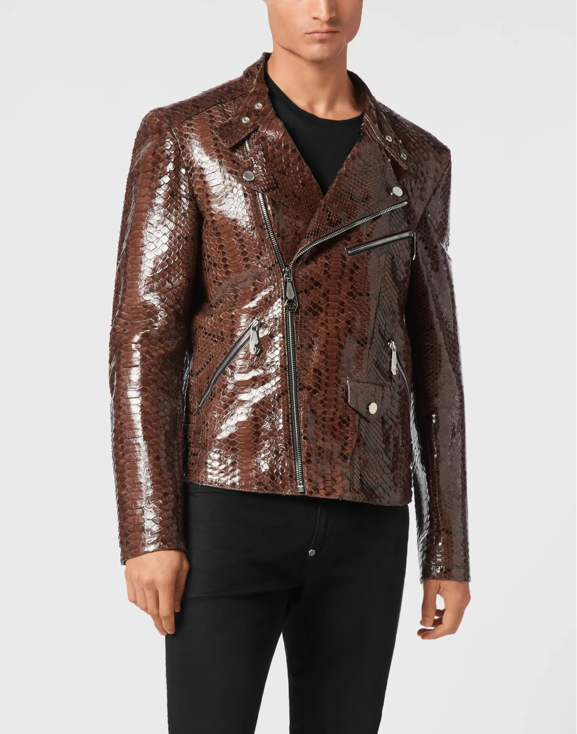 Python Leather Jacket, цвет: Коричневый
