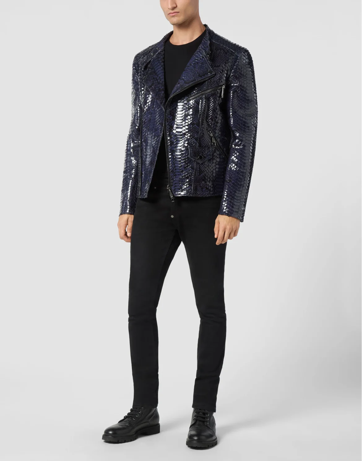 Python Leather Jacket, цвет: Синий