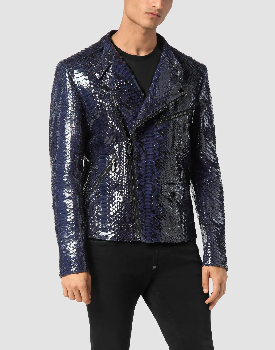 Python Leather Jacket, цвет: Синий