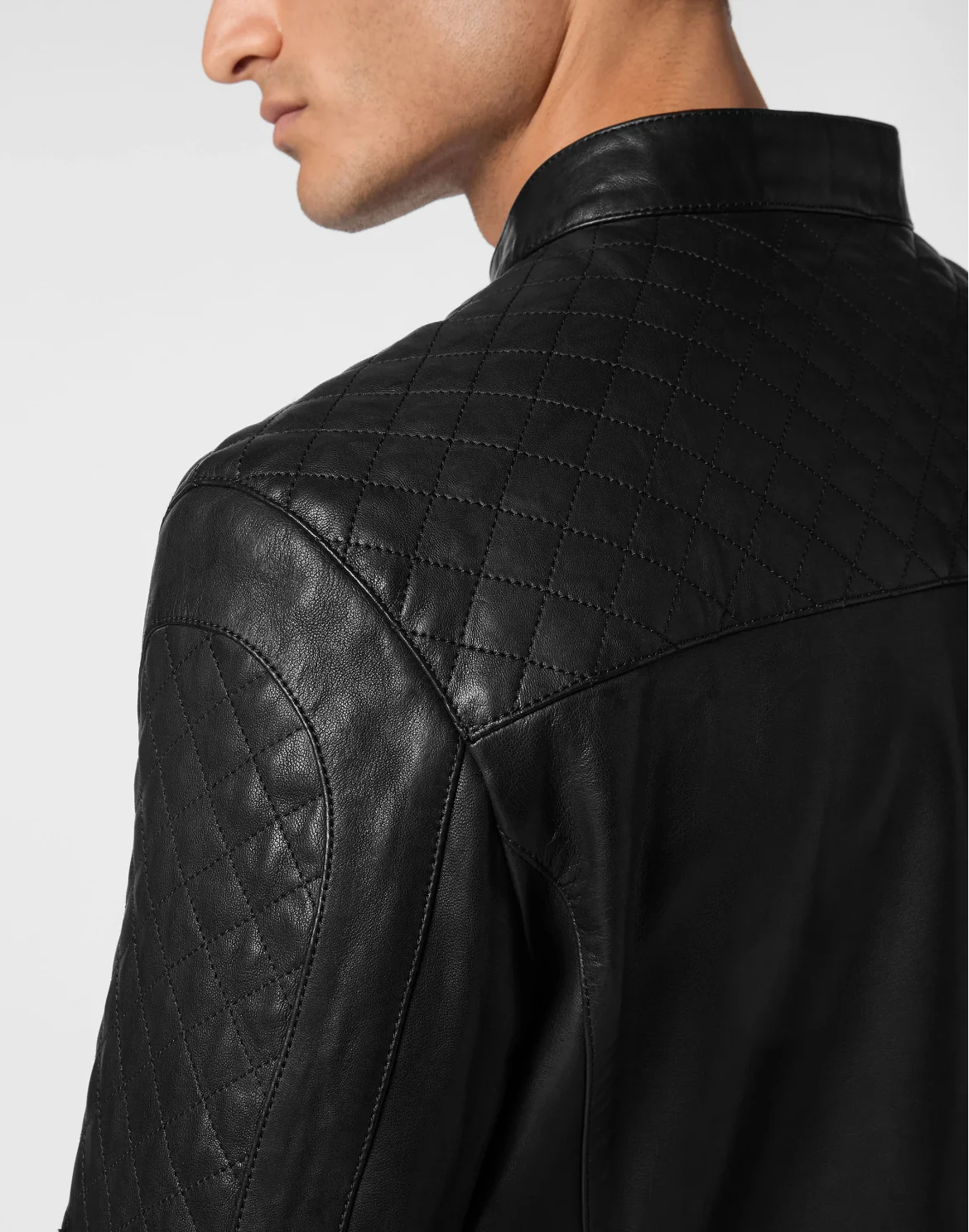Padded Leather Moto Bomber, цвет: Черный