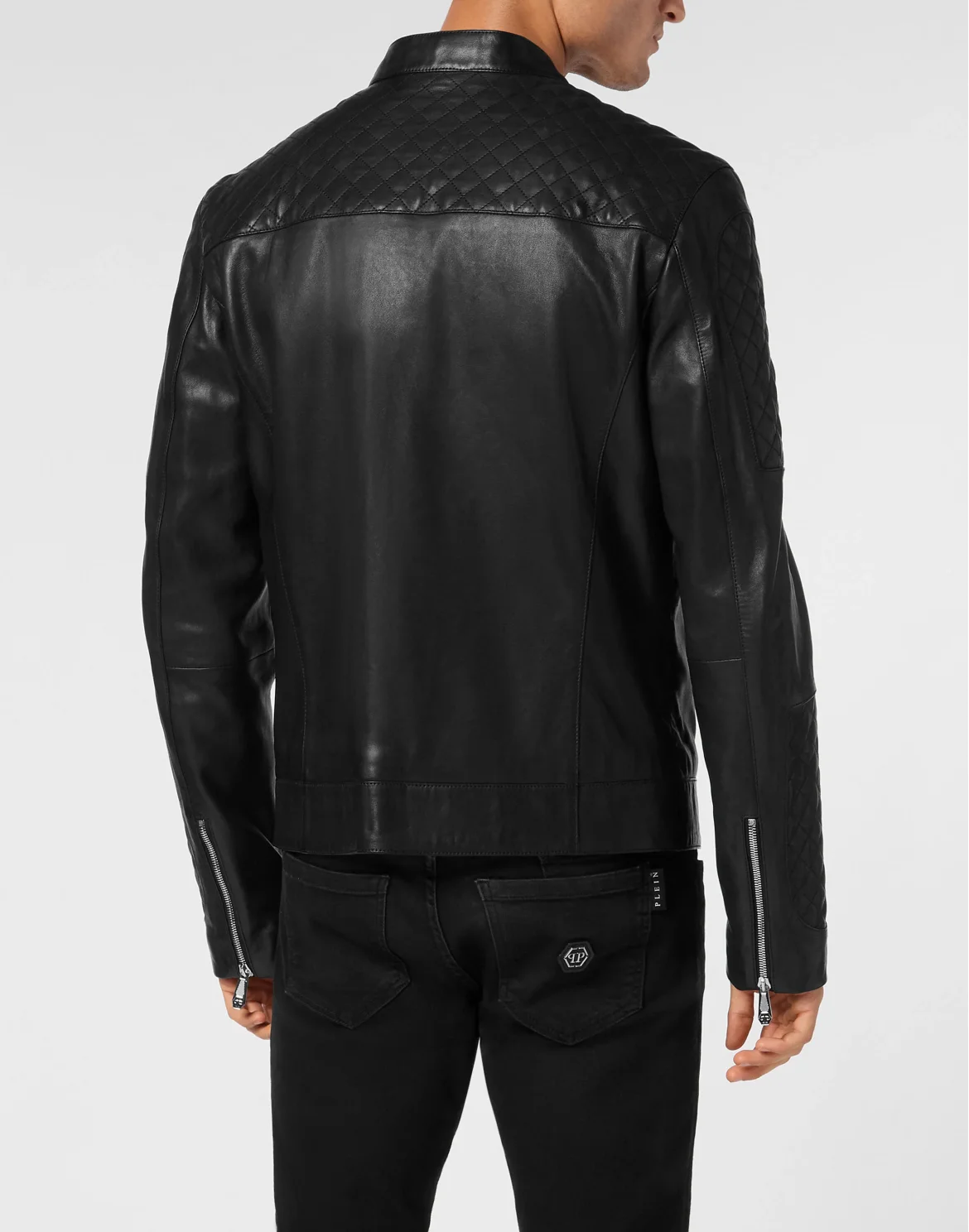 Padded Leather Moto Bomber, цвет: Черный