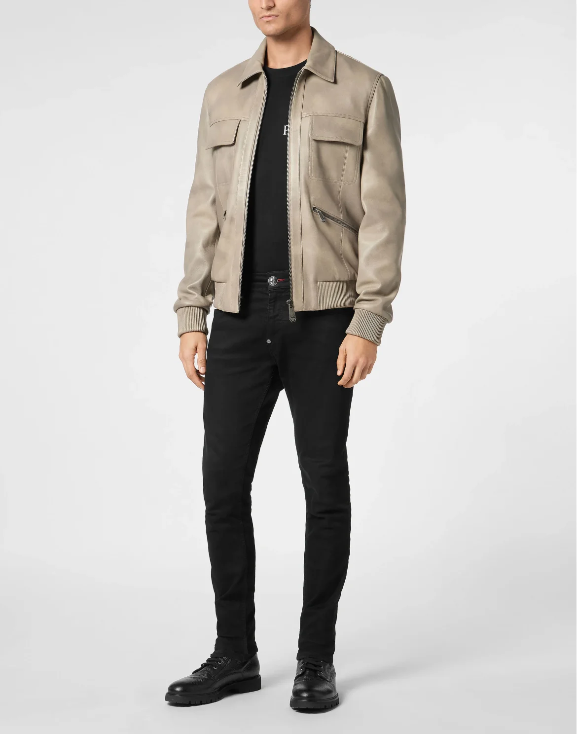 Leather Coster Bomber Jacket LS, цвет: Бежевый