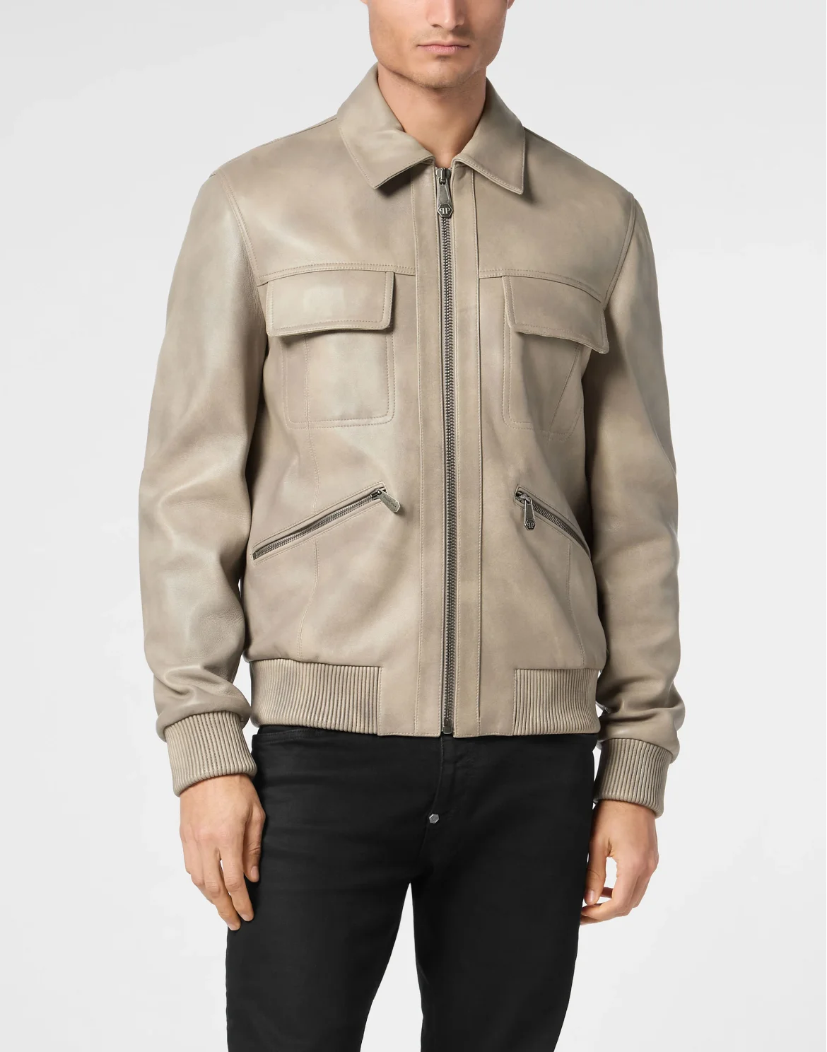 Leather Coster Bomber Jacket LS, цвет: Бежевый