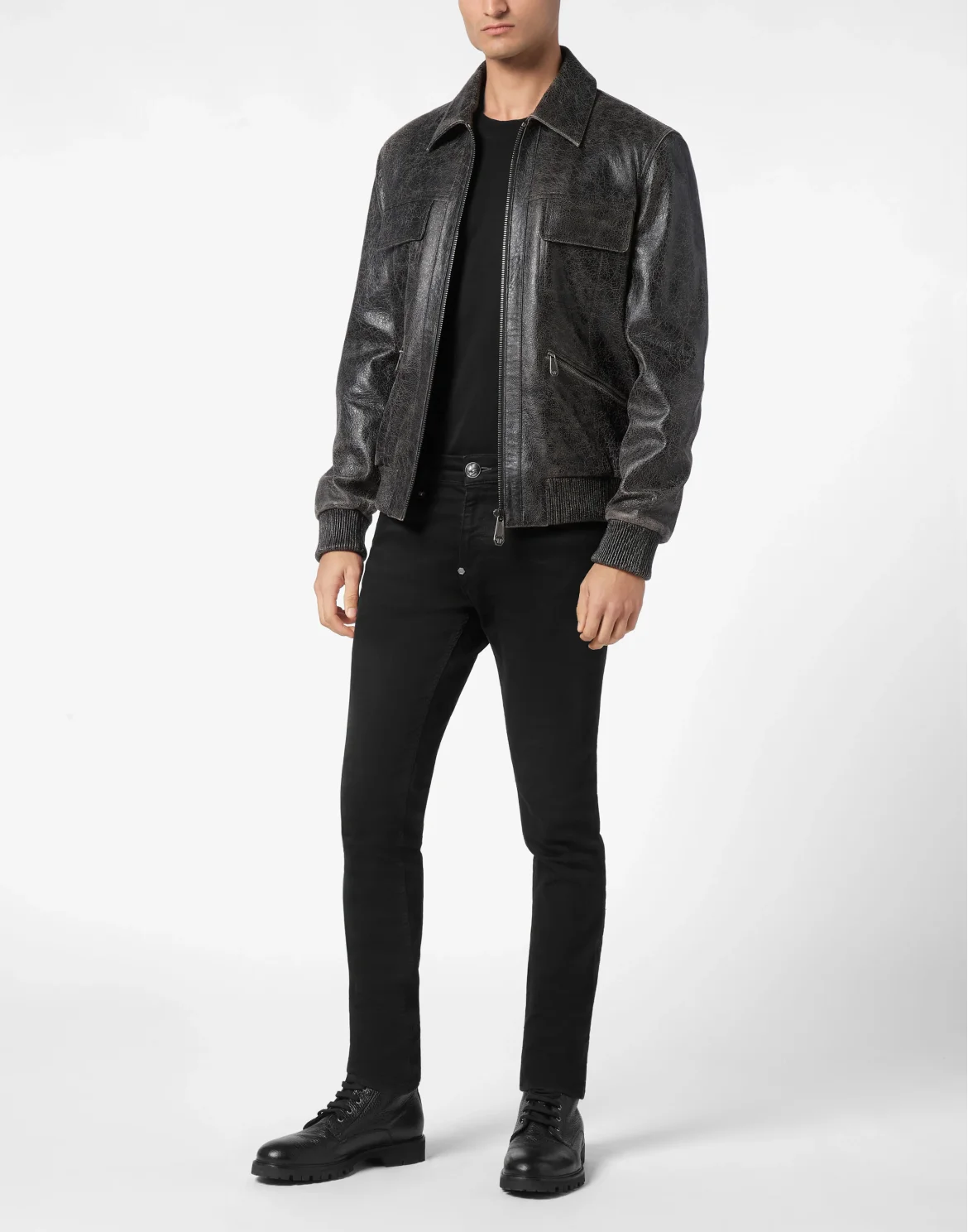 Leather Coster Bomber Jacket LS, цвет: Серый