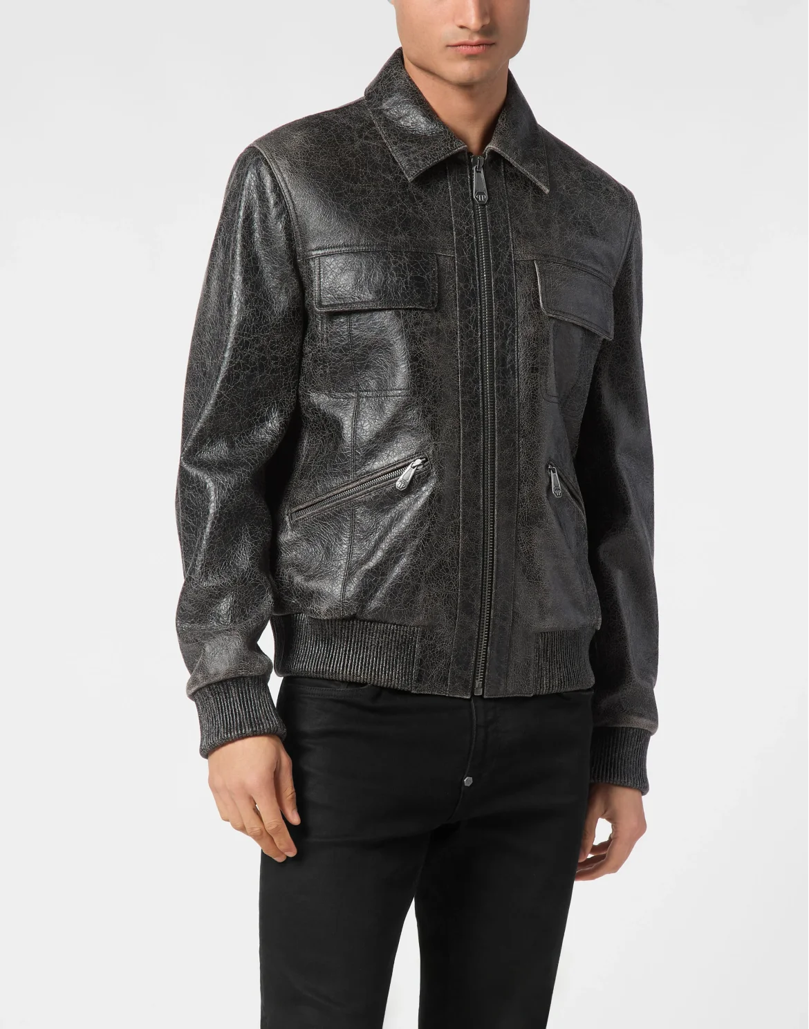 Leather Coster Bomber Jacket LS, цвет: Серый