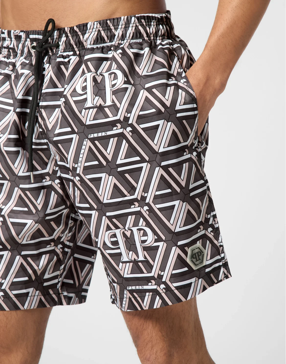 Jogging Printed Shorts with Hexagon Monogram, цвет: Черный