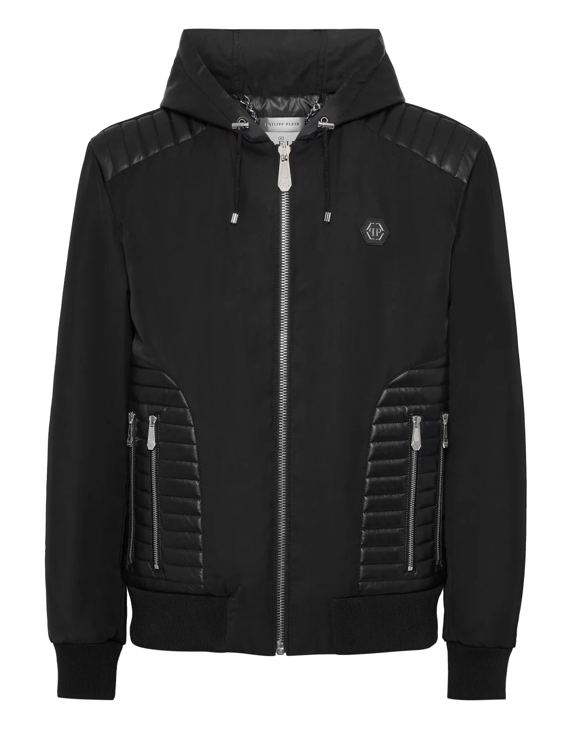 Nylon Hooded Jacket LS With Leather Inserts, цвет: Черный