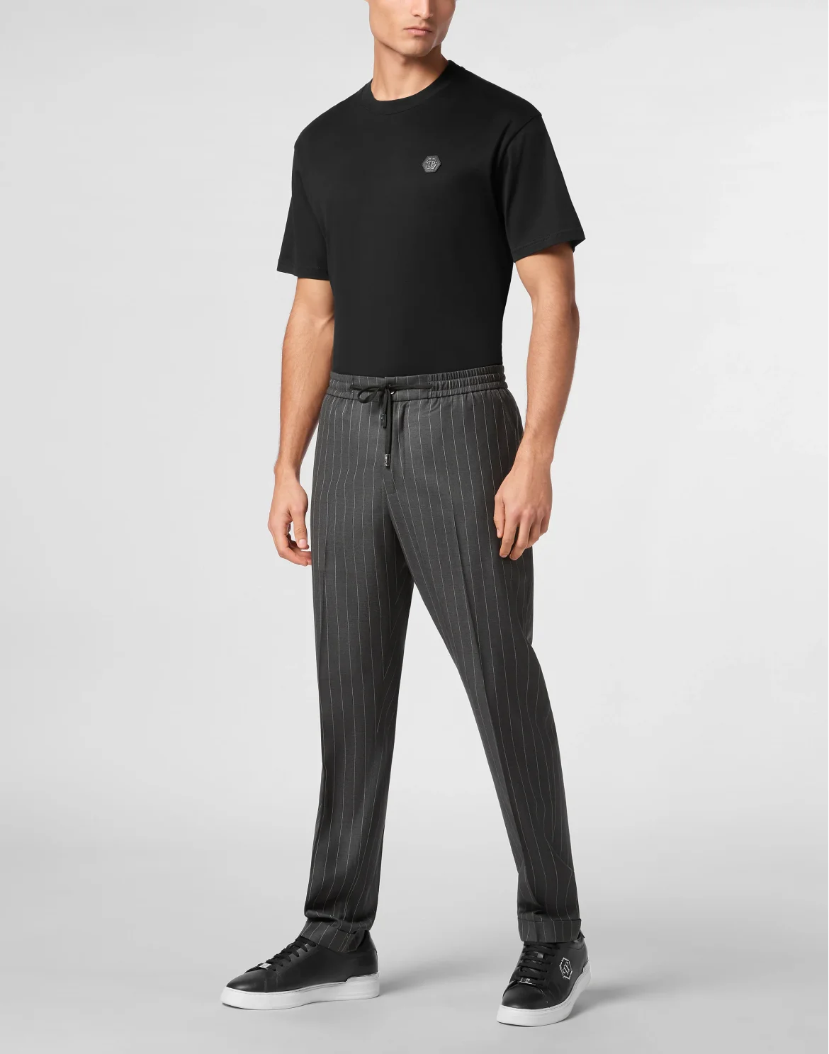Wool Pinstripe Jogging Trousers, цвет: Серый
