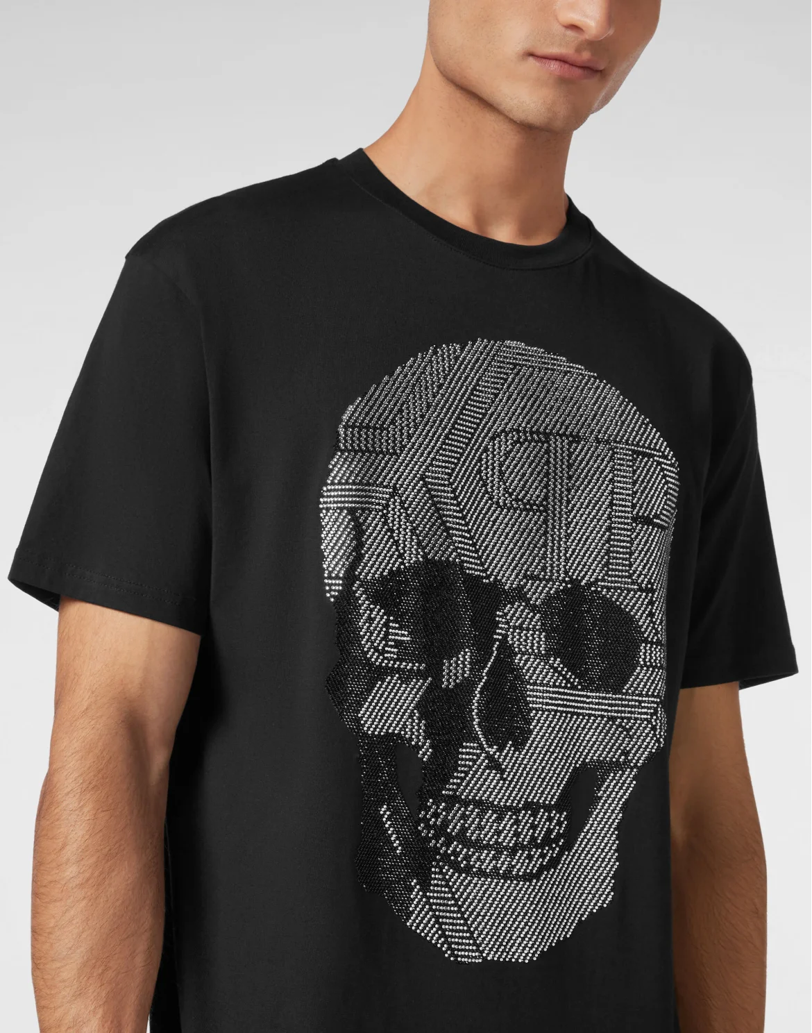Jersey T-shirt Round Neck SS Strass Skull, цвет: Черный