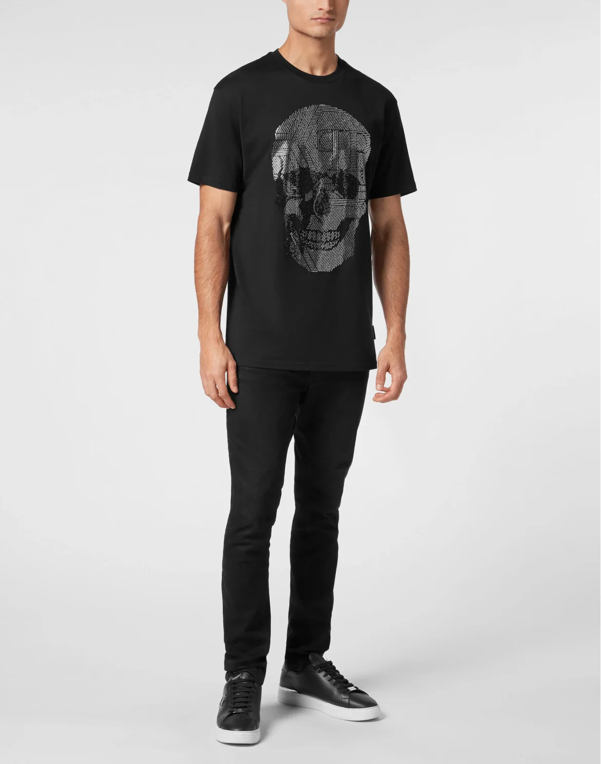 Jersey T-shirt Round Neck SS Strass Skull, цвет: Черный