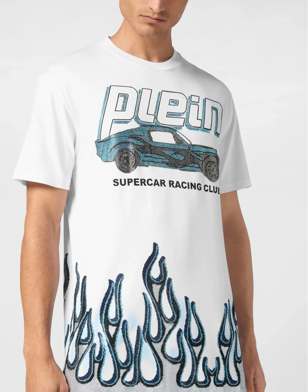 Jersey T-shirt Round Neck SS Strass Flame Racing, цвет: Белый
