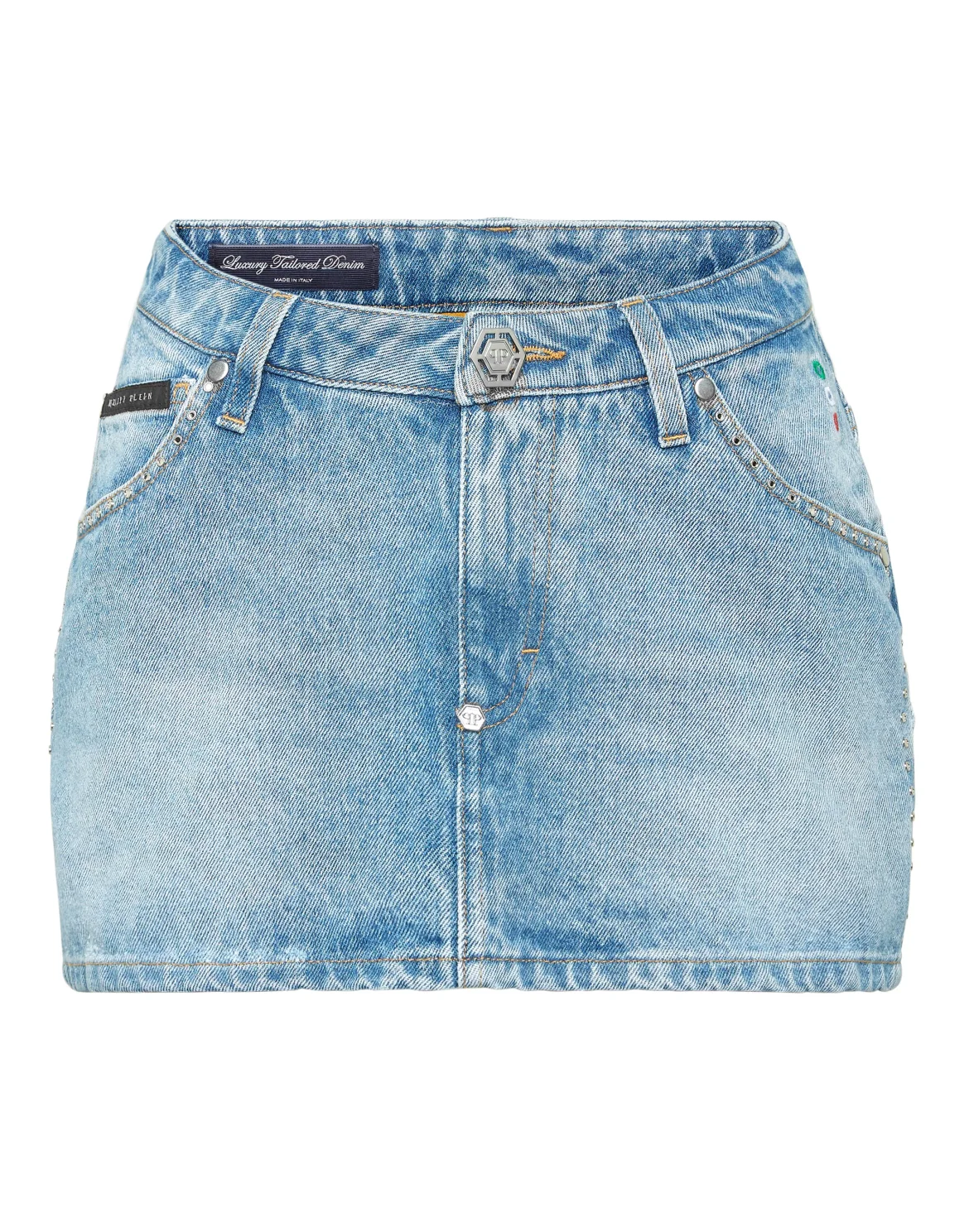V-Waist Denim Mini Skirt Studs, цвет: Голубой