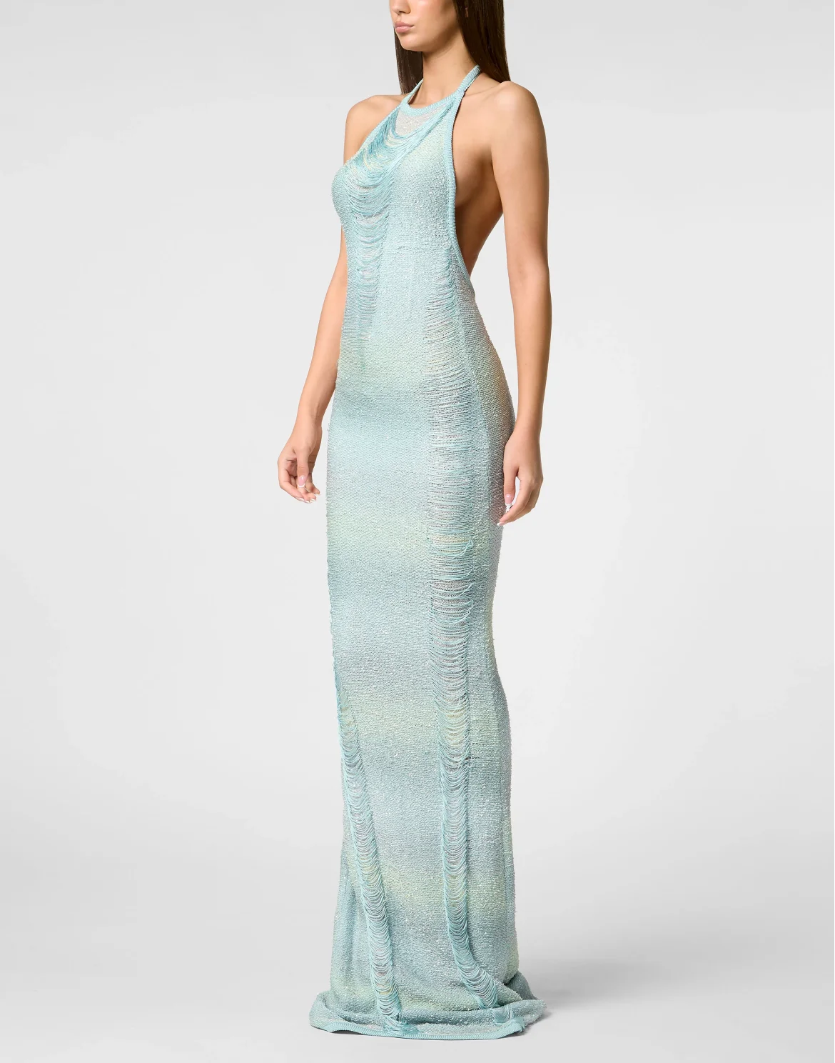 Paillettes Long Dress Multicutting, цвет: Синий