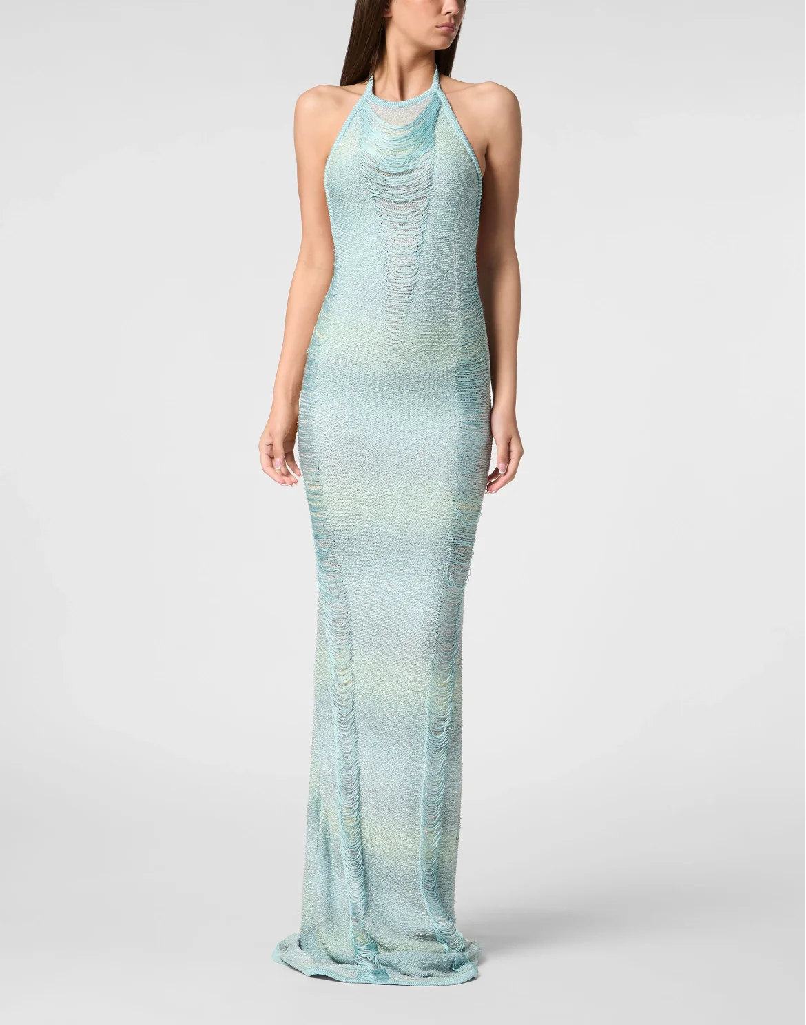 Paillettes Long Dress Multicutting, цвет: Синий