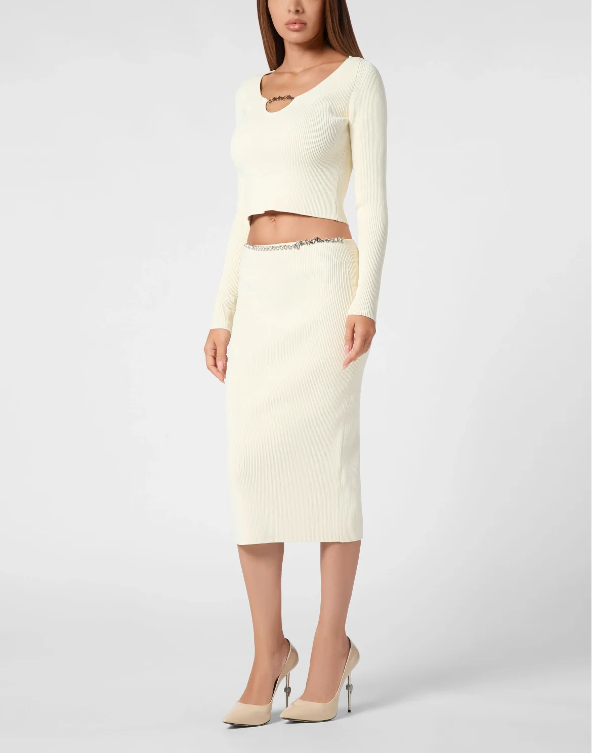 VISCOSE STRETCH MIDI SKIRT SIGNATURE, цвет: Белый