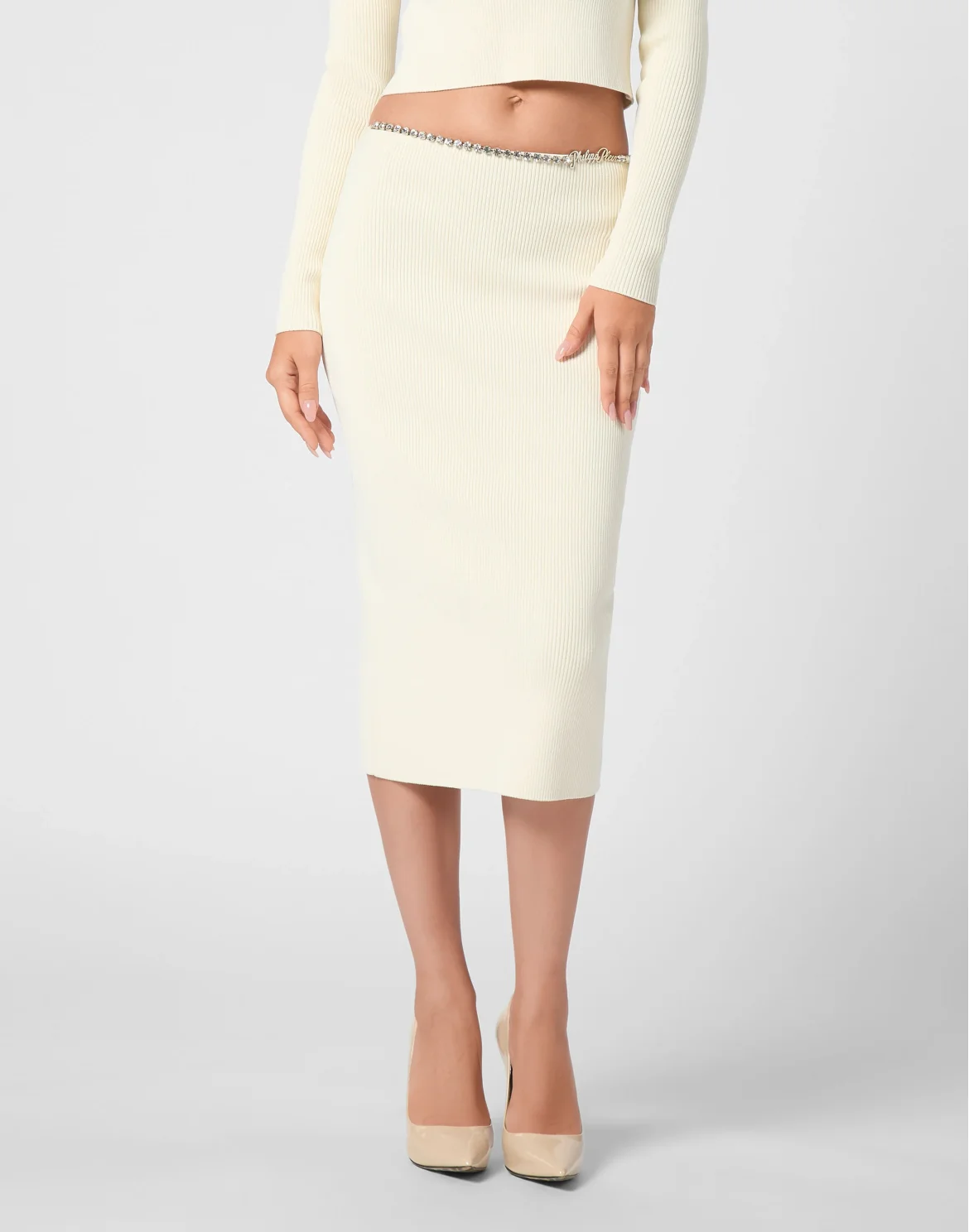 VISCOSE STRETCH MIDI SKIRT SIGNATURE, цвет: Белый
