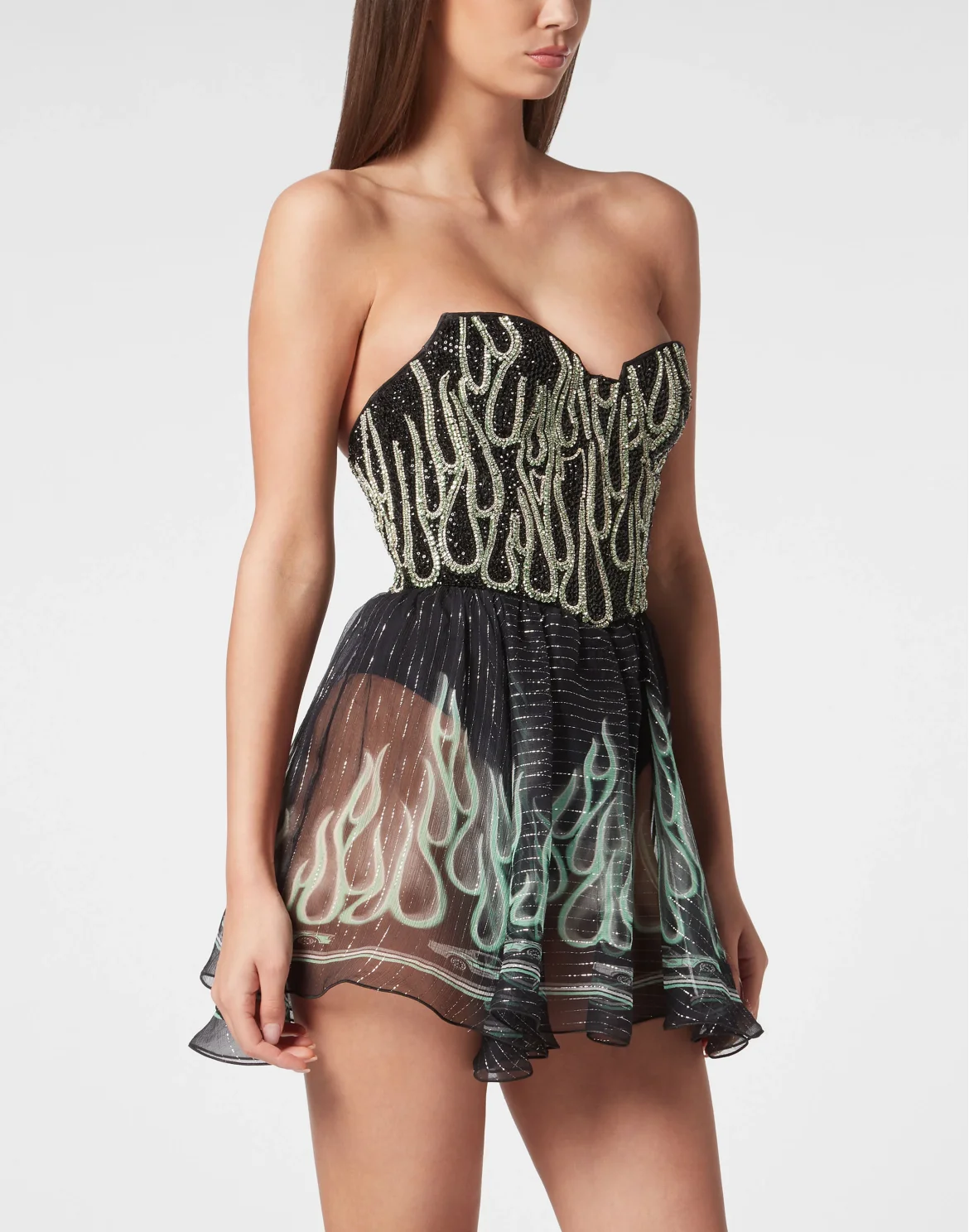 Chiffon Lurex Mini Dress Flame, цвет: Черный