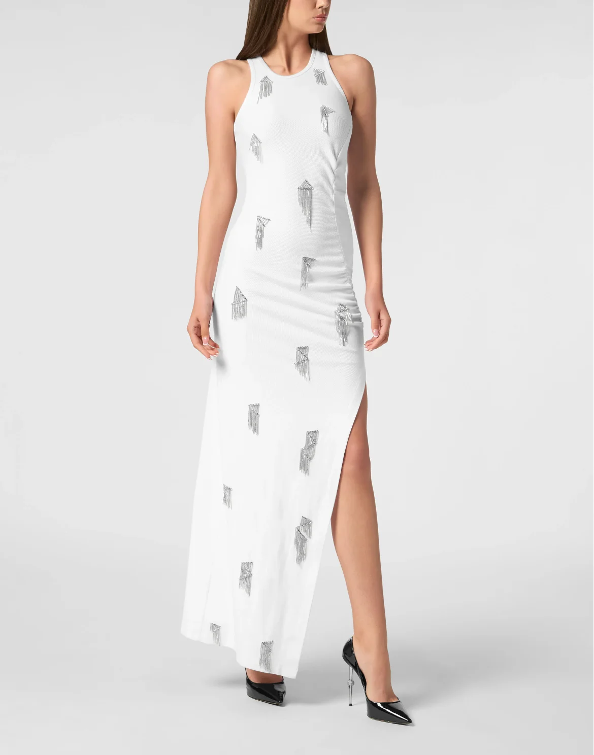 Jersey Rib Long Dress Fringe, цвет: Белый